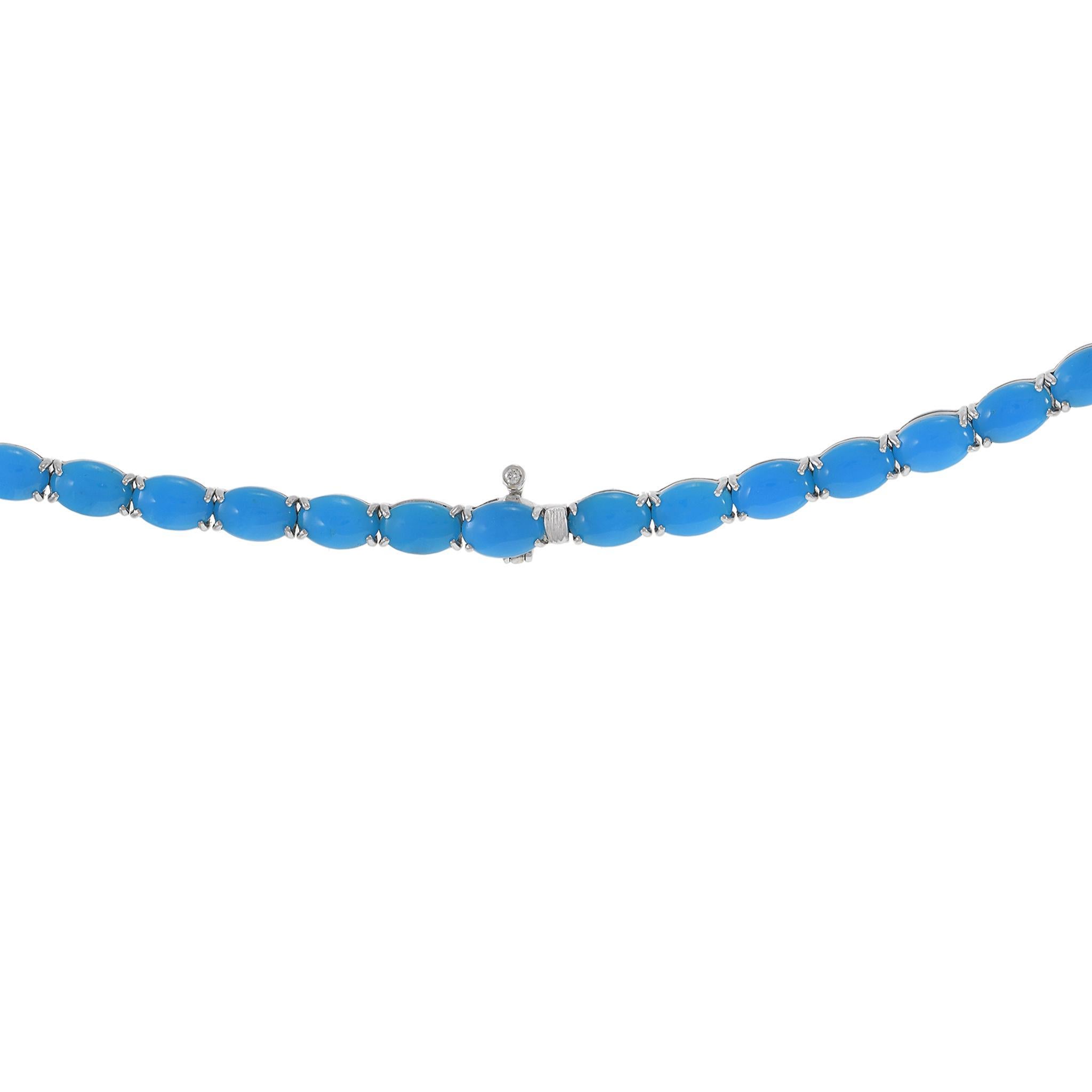 Donna Collana Tennis in oro bianco 18KT con turchese e diamanti in vendita