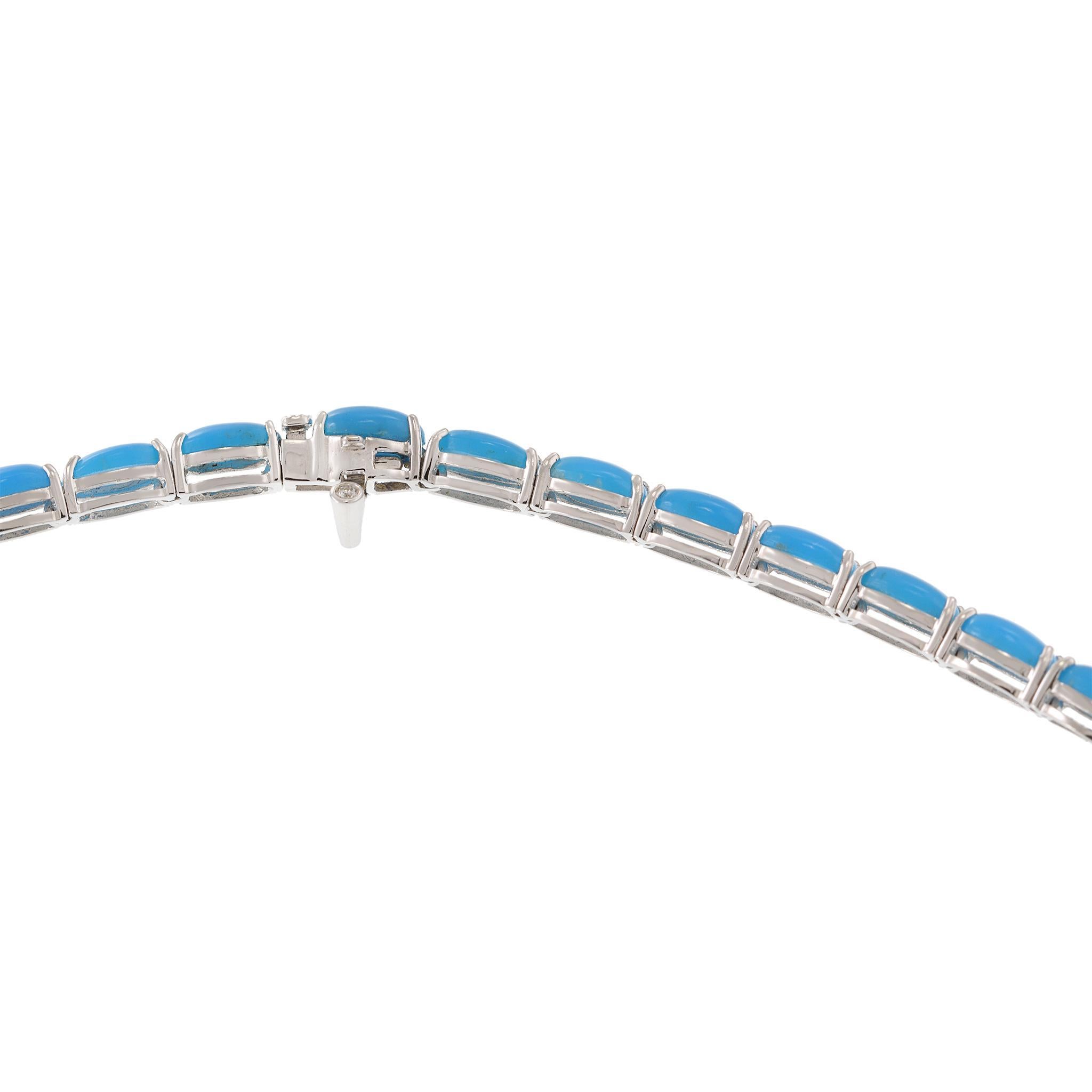 Collana Tennis in oro bianco 18KT con turchese e diamanti in vendita 1