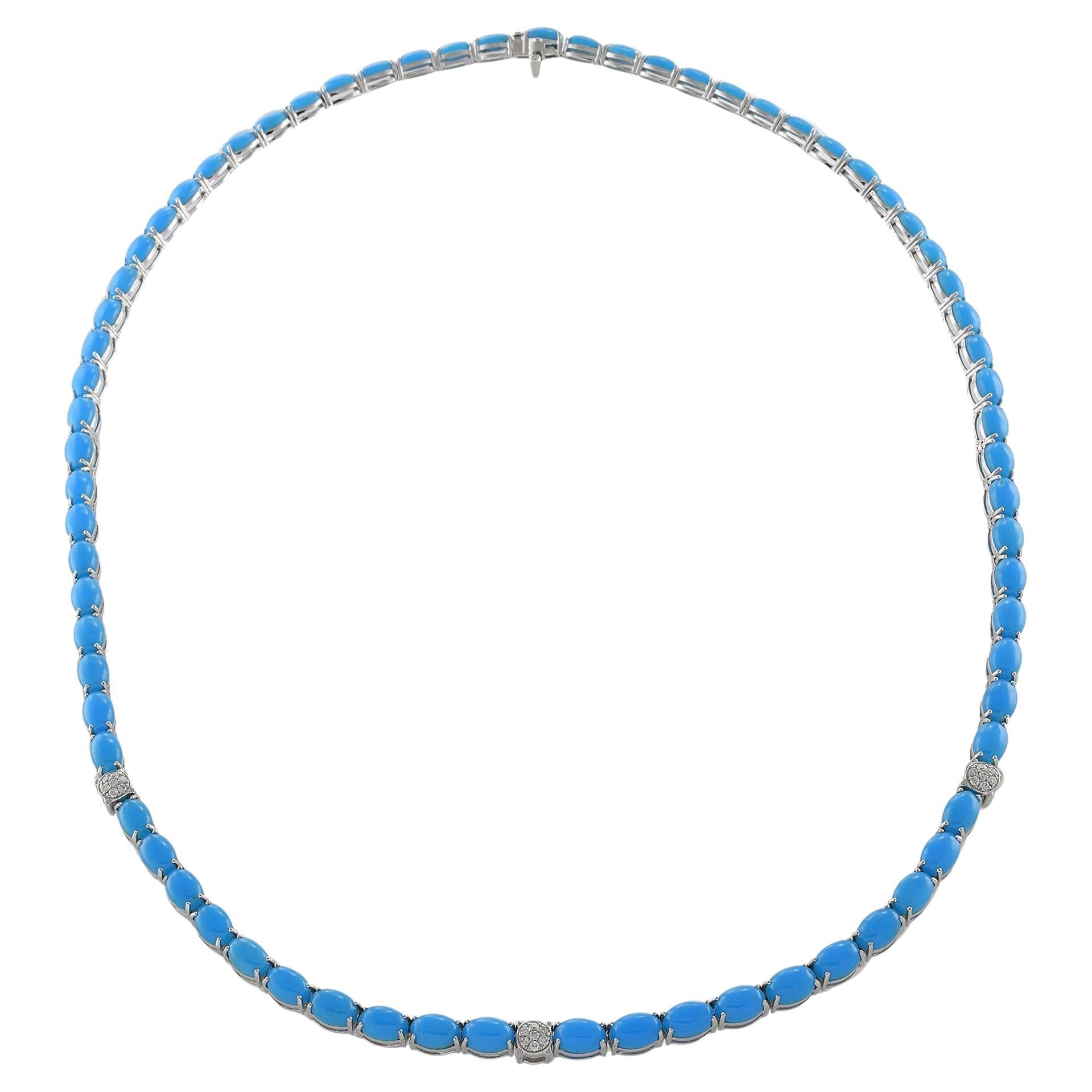 Collana Tennis in oro bianco 18KT con turchese e diamanti