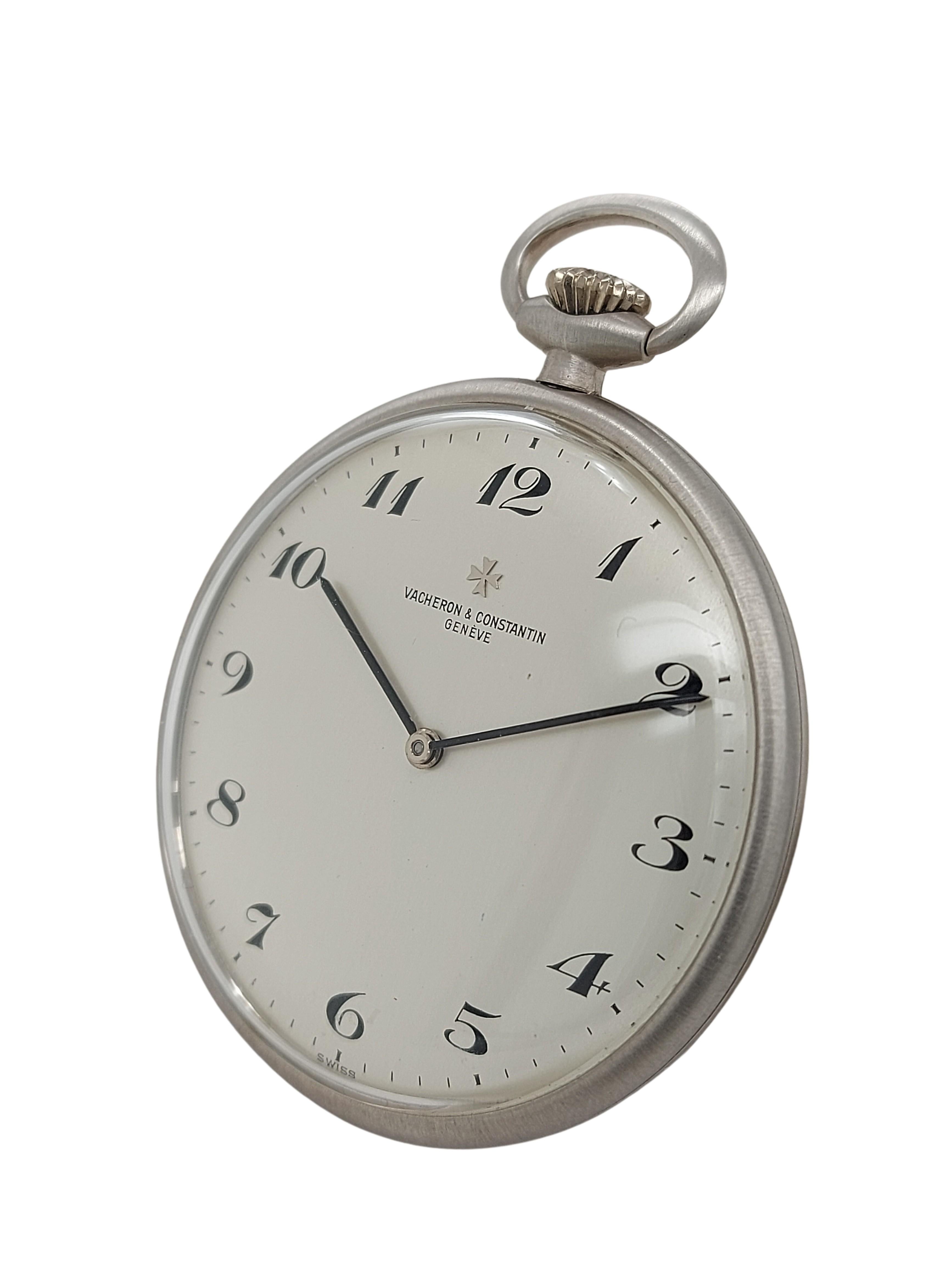 Vintage 18kt White Gold Vacheron Constantin Pocket Watch, Ref 7874, Cal K453

Rare and collectable

Reference: 7874

Calibre: K453/3BW STAMPED QUALITY MARK

Case material: 18kt solid white gold, round, diameter 41 mm 

Dial colour: Silver, Black