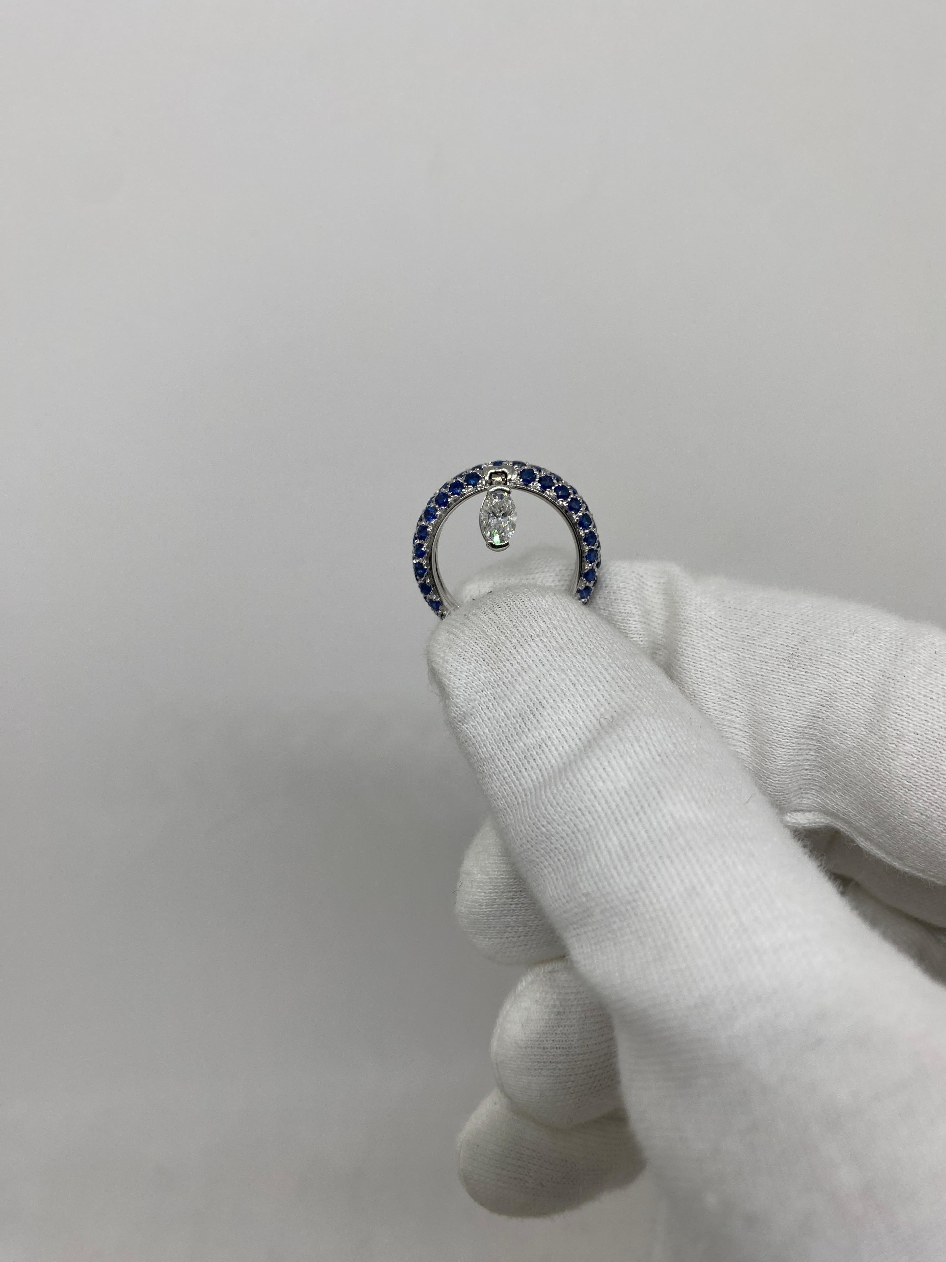 18Kt White Gold White Diamond Drop 0.43 Blue Sapphires 2.80 Ct For Sale 1