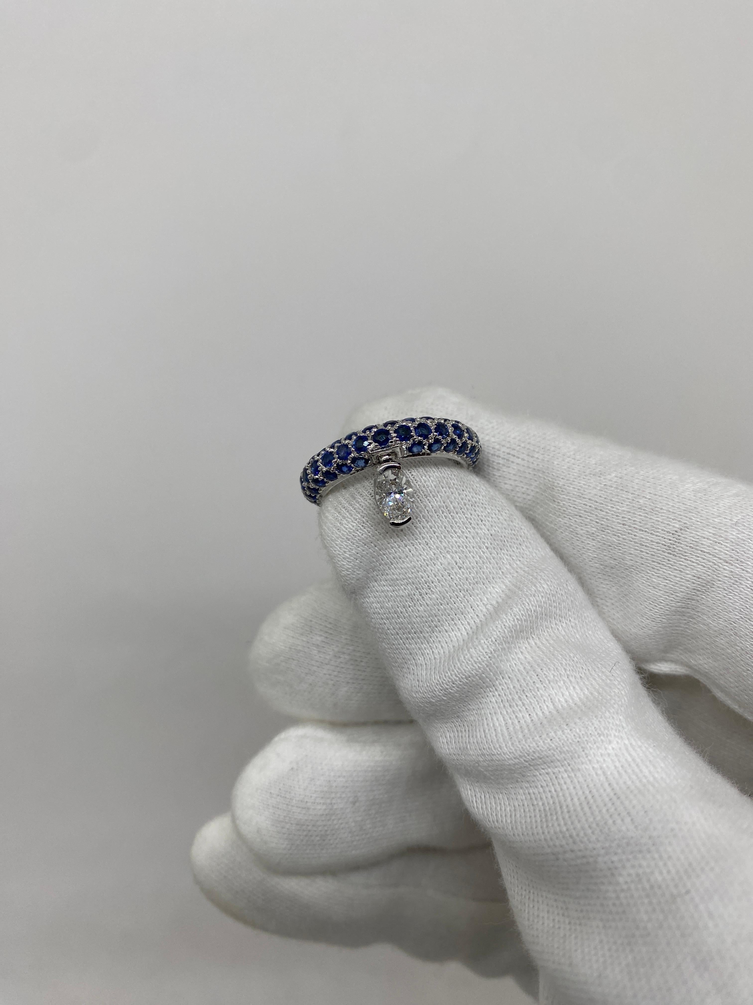 18Kt White Gold White Diamond Drop 0.43 Blue Sapphires 2.80 Ct For Sale 2