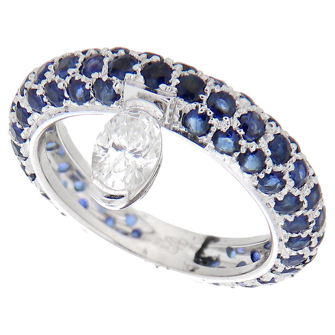 18Kt White Gold White Diamond Drop 0.43 Blue Sapphires 2.80 Ct For Sale