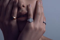 18 Karat White Gold and White Diamond Signet Ring