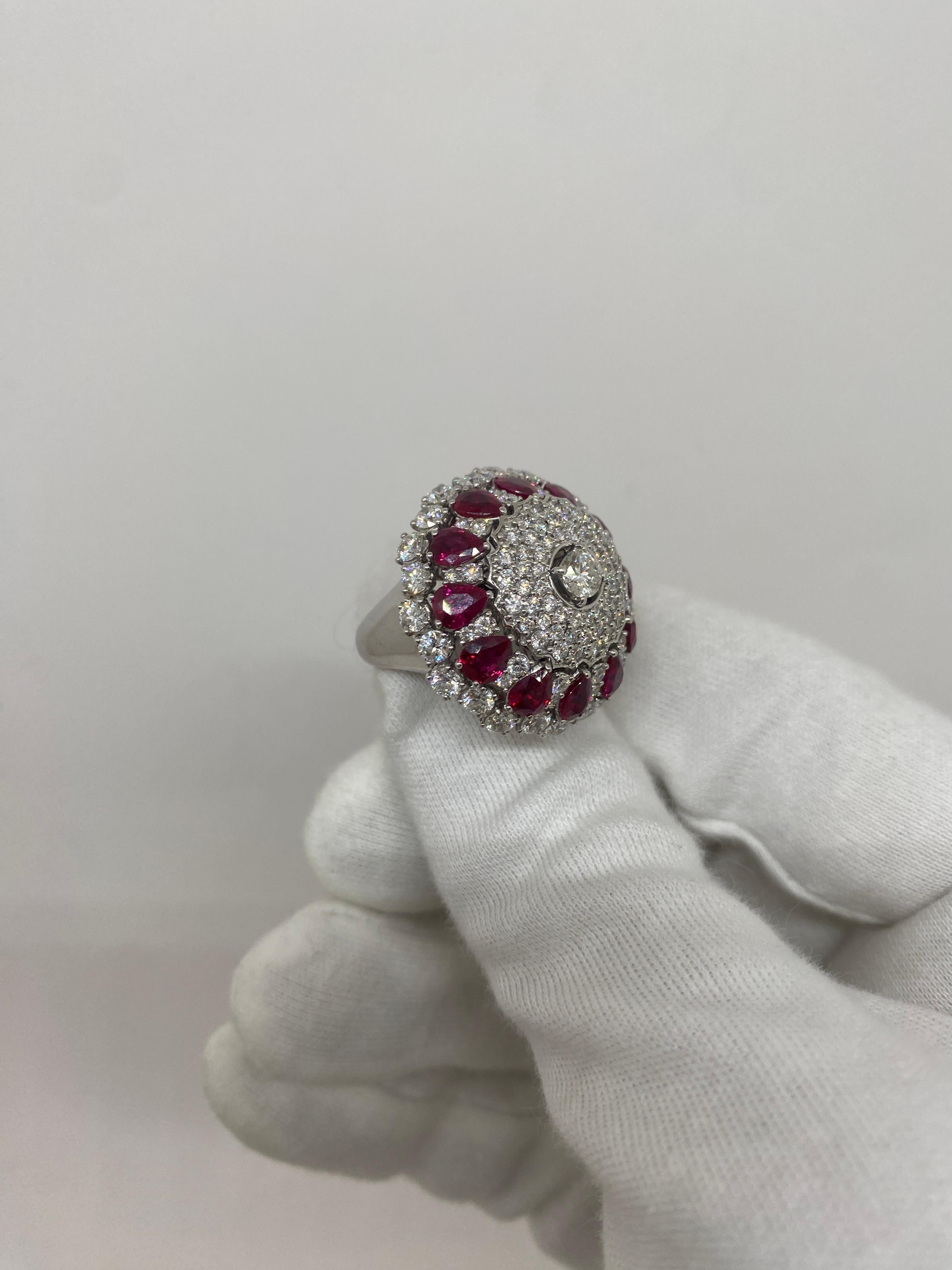 Women's 18Kt White Gold White Diamonds 4.99 ct Rubies Drops 4.05 ct For Sale