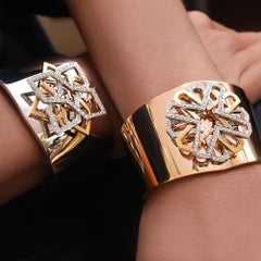 18 Karat White Gold Wide Cuff Bracelet with 1.25 Carat Diamonds and Rose Gold