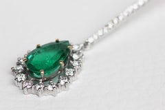 18kt White Gold with Amazing Certificate Drop Emerald and White Diamonds Earring