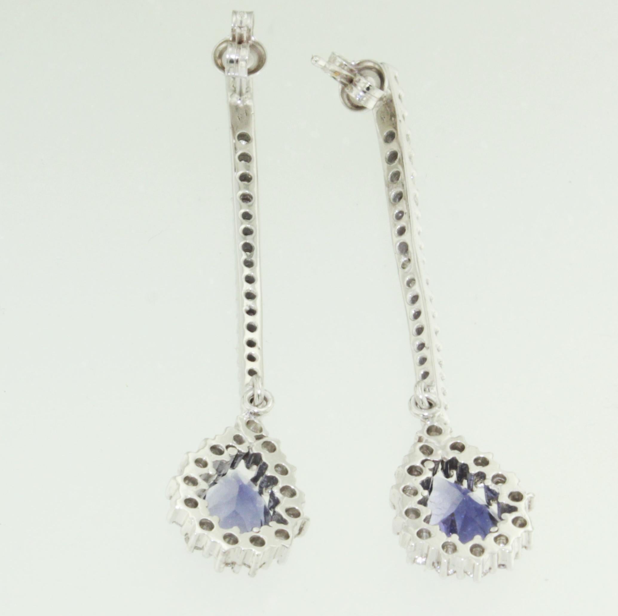 18kt White Gold with Amazing Drop Iolite and White Diamonds Modern Long Earrings In New Condition For Sale In GALLARATE, IT