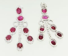 18kt White Gold with Amazing Ruby and White Diamonds Chandelier Earrings