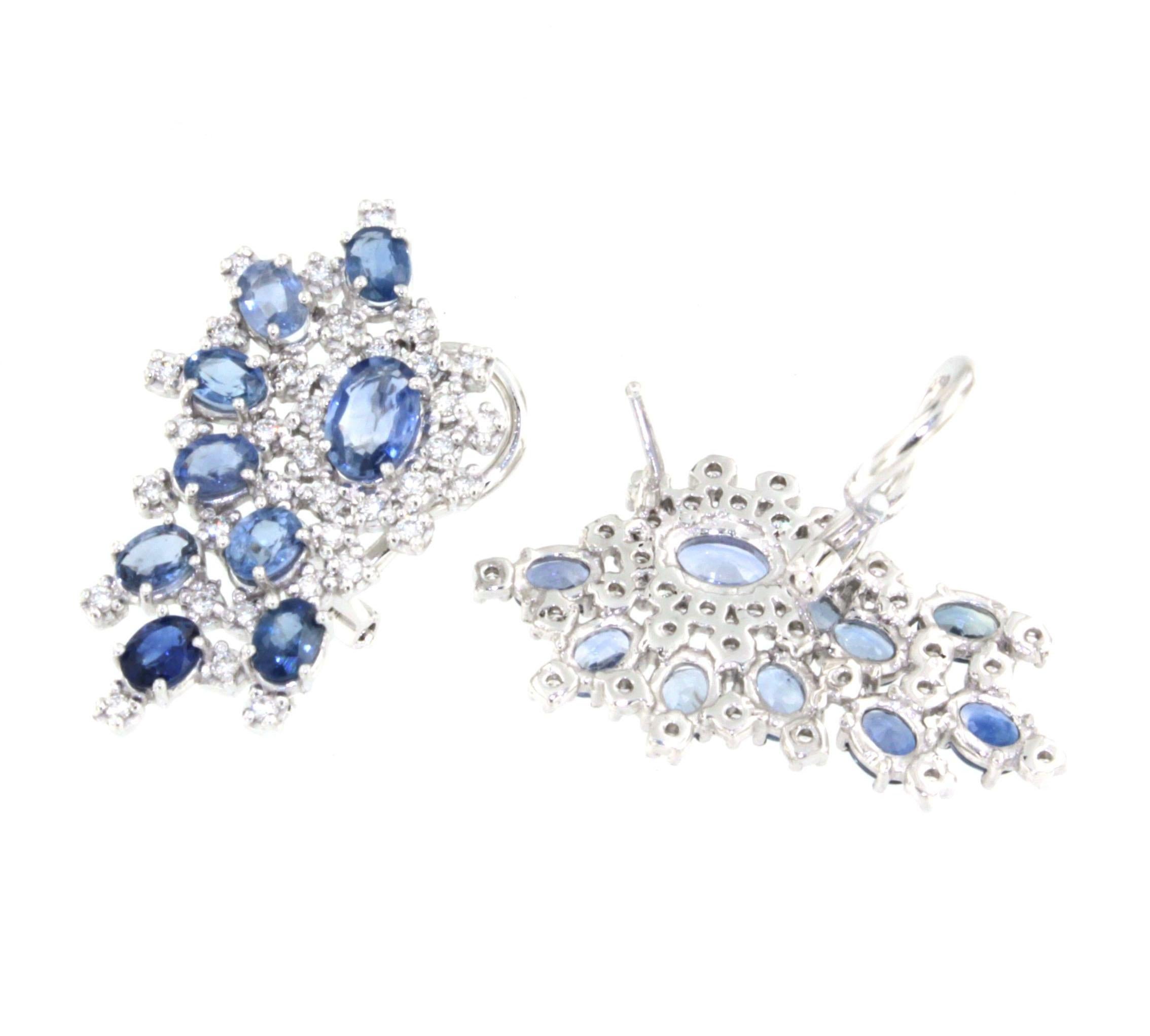 18kt White Gold with Blue Sapphire and White Diamonds Amazing Elegant Earrings In New Condition For Sale In GALLARATE, IT