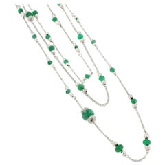 18kt White Gold with Emerald and White Diamonds Necklace