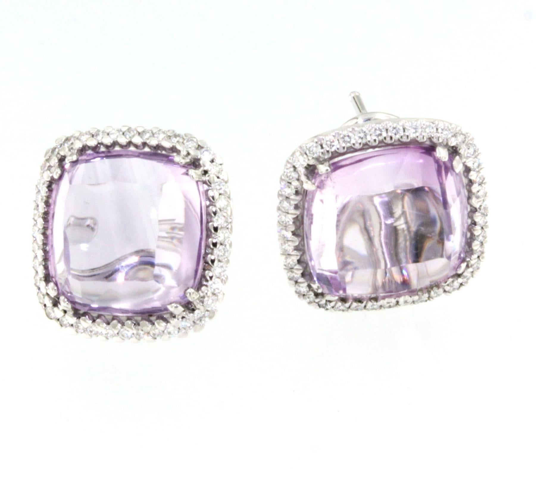 Modern 18kt White Gold with Light Amethyst and White Diamons Timeless Amazing Earrings For Sale