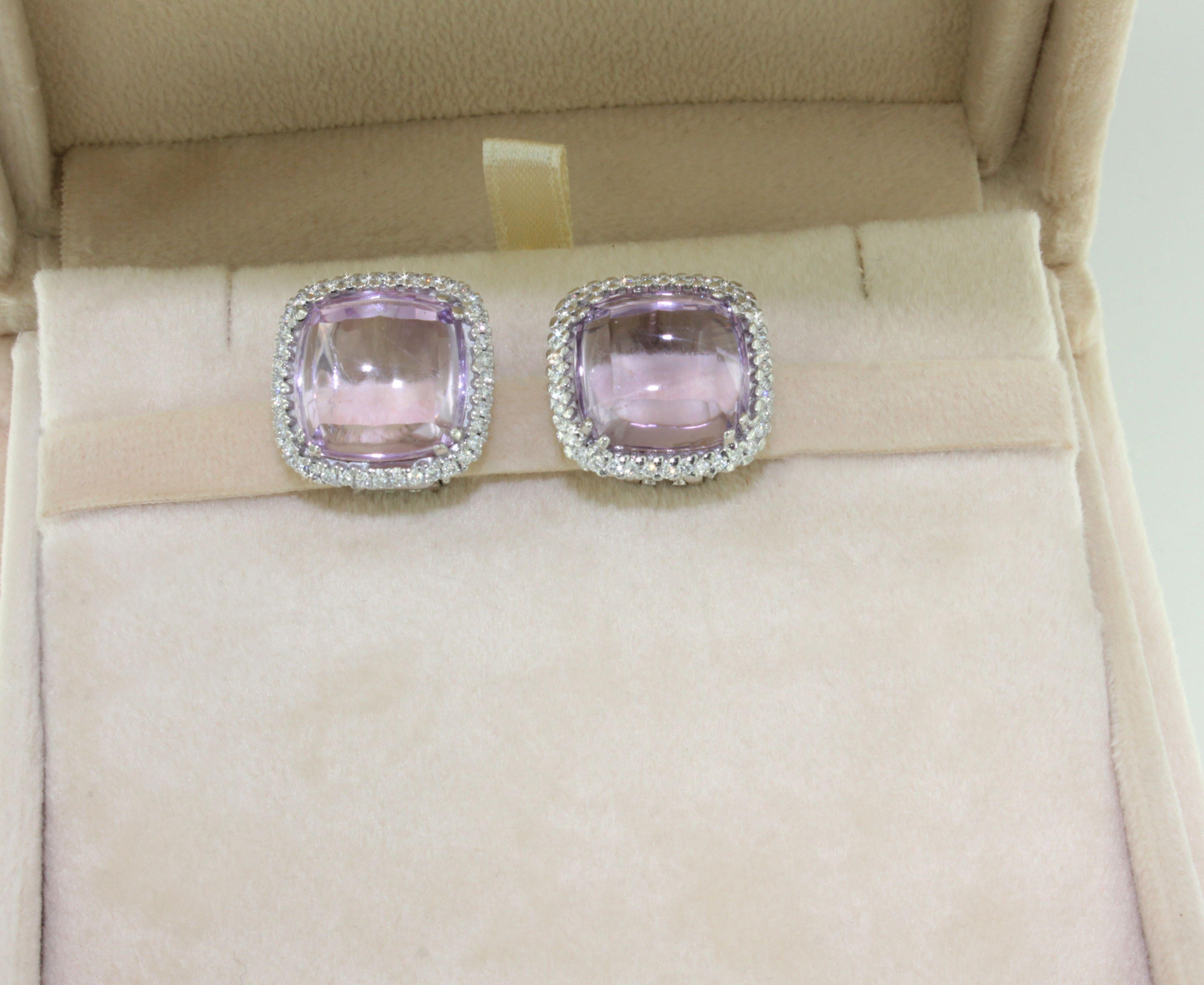 18kt White Gold with Light Amethyst and White Diamons Timeless Amazing Earrings In New Condition For Sale In GALLARATE, IT