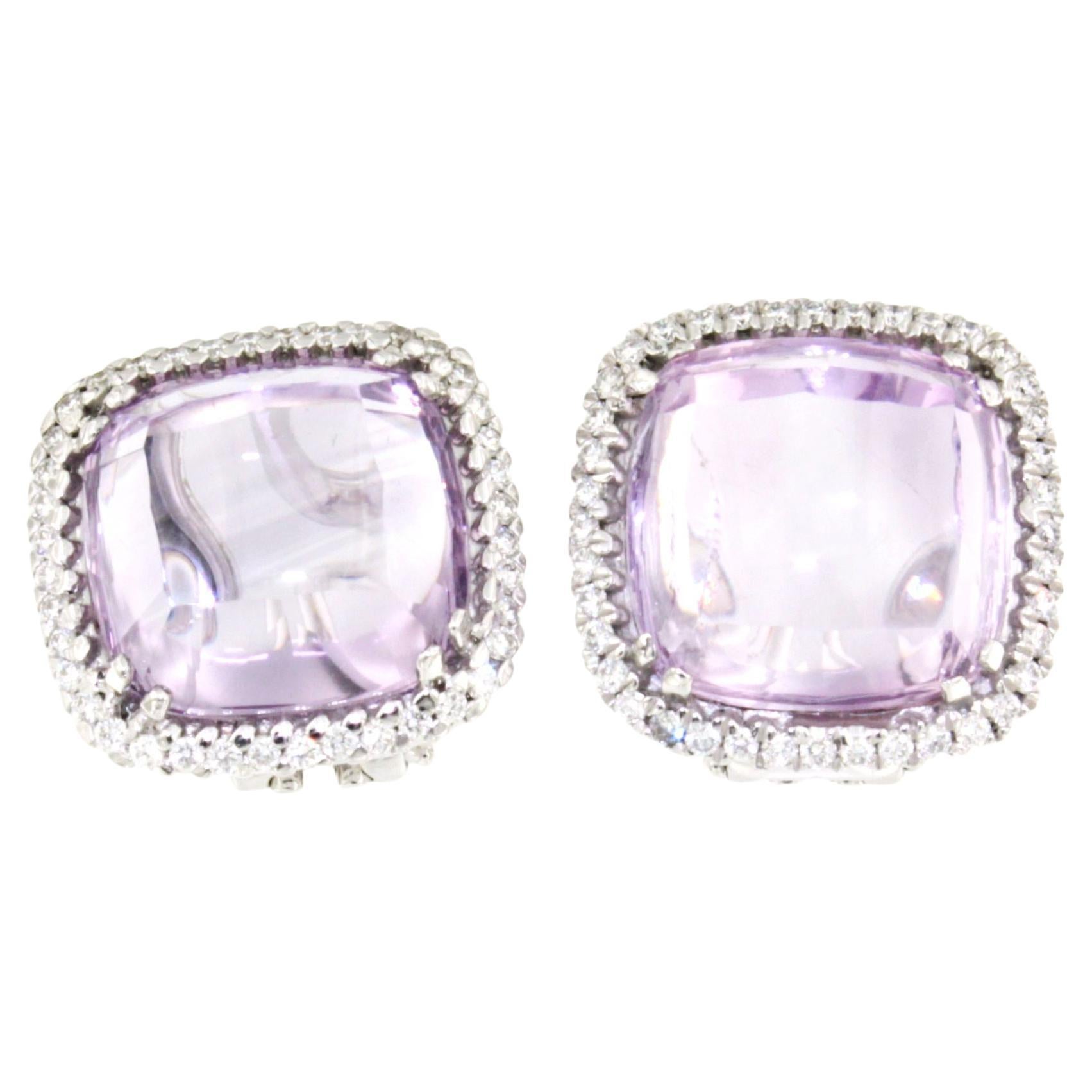 18kt White Gold with Light Amethyst and White Diamons Timeless Amazing Earrings For Sale