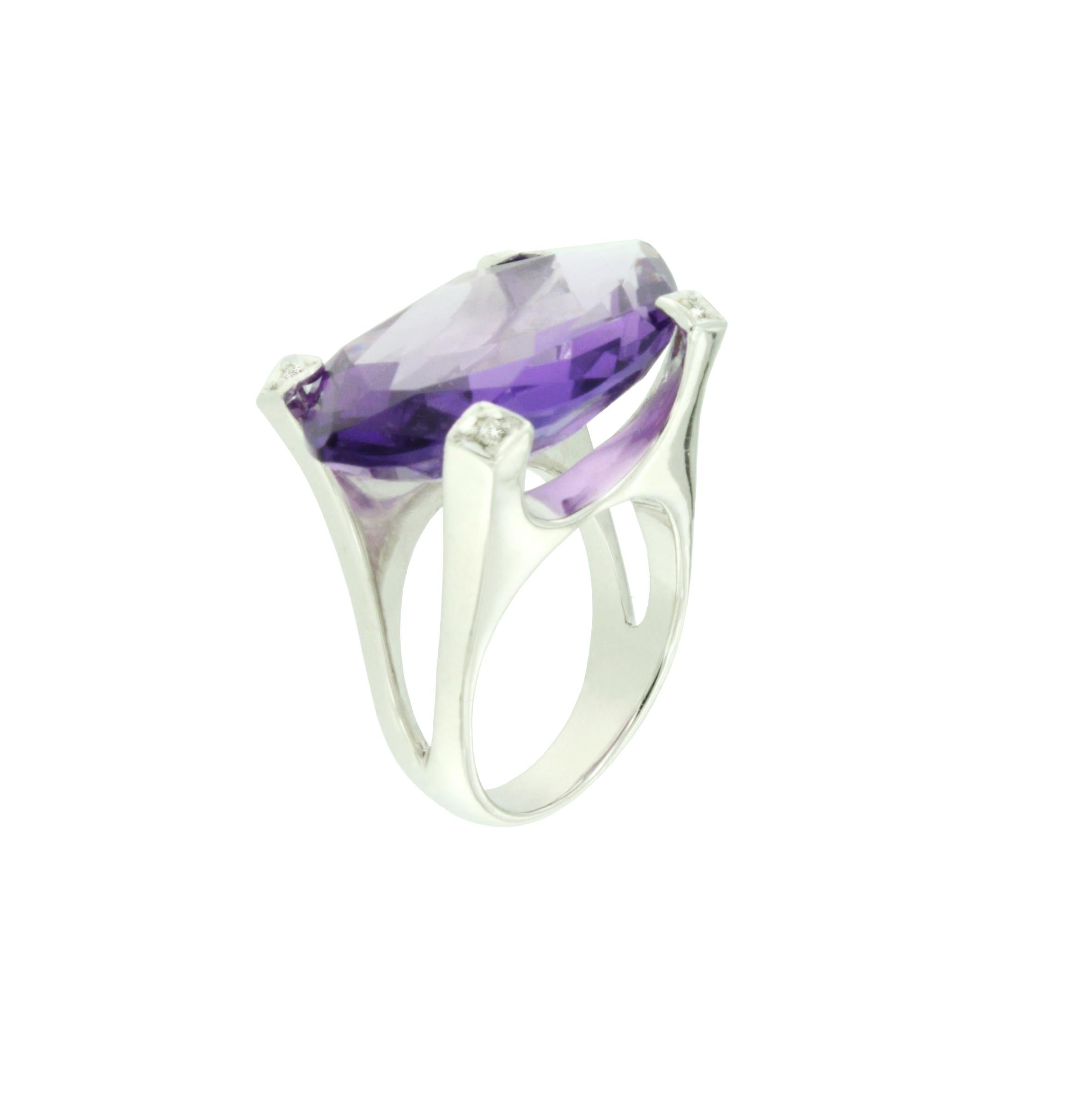 Modern 18Kt White Gold With Purple Amethyst  Amazing Ring  For Sale