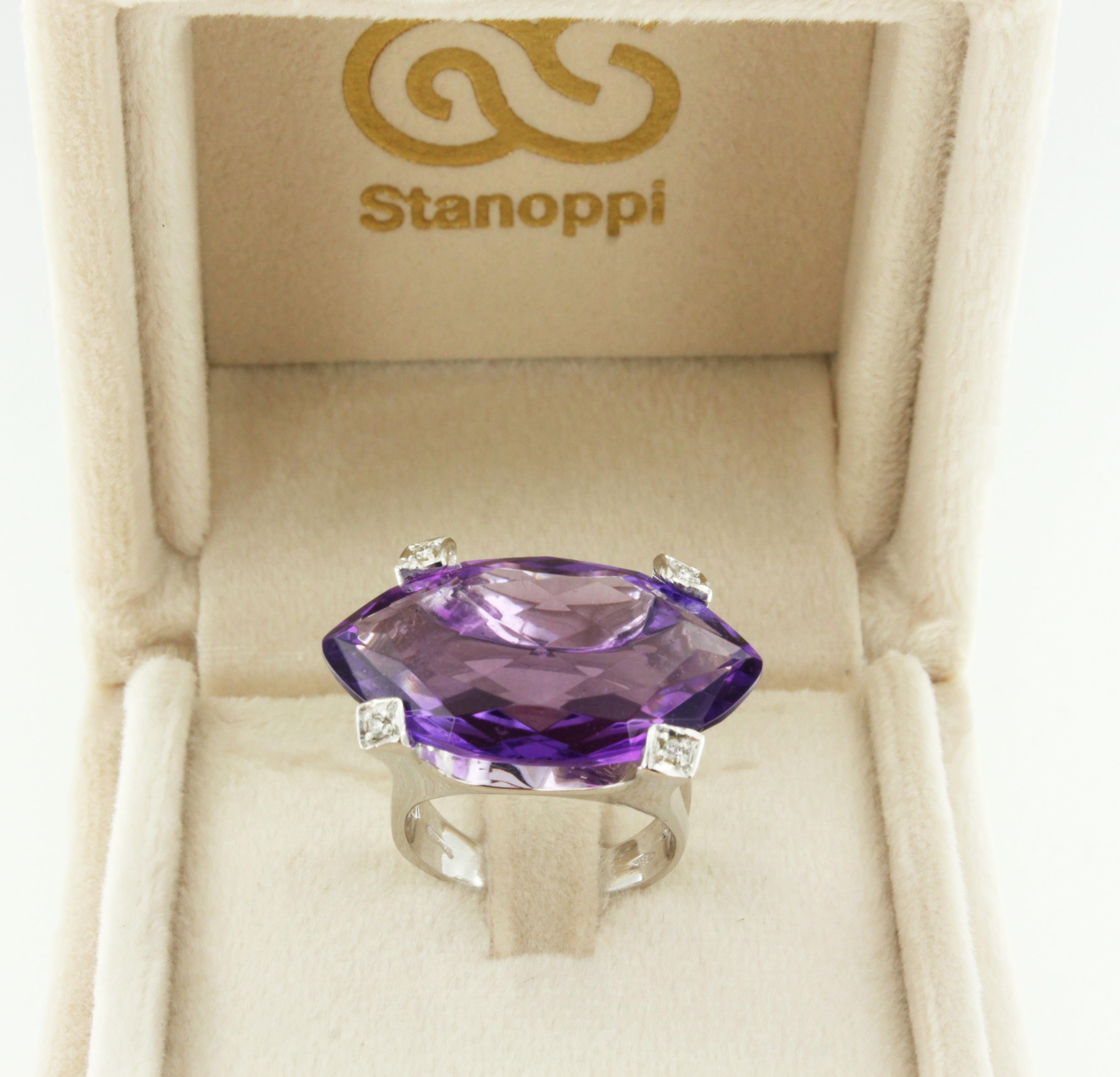 Women's or Men's 18Kt White Gold With Purple Amethyst  Amazing Ring  For Sale