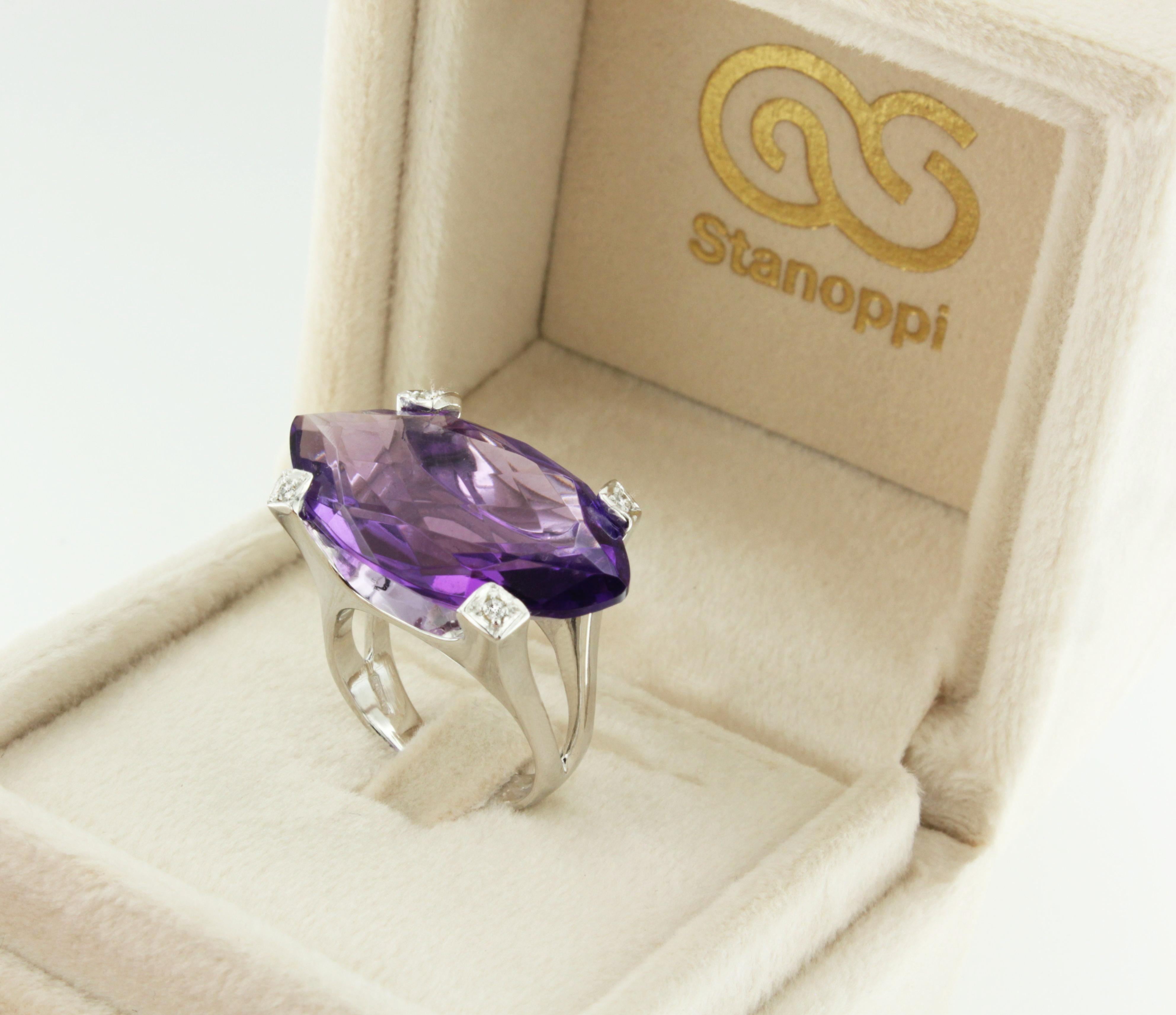 18Kt White Gold With Purple Amethyst  Amazing Ring  For Sale 2