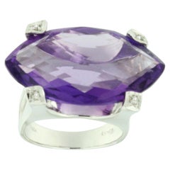 18Kt White Gold With Purple Amethyst  Amazing Ring 
