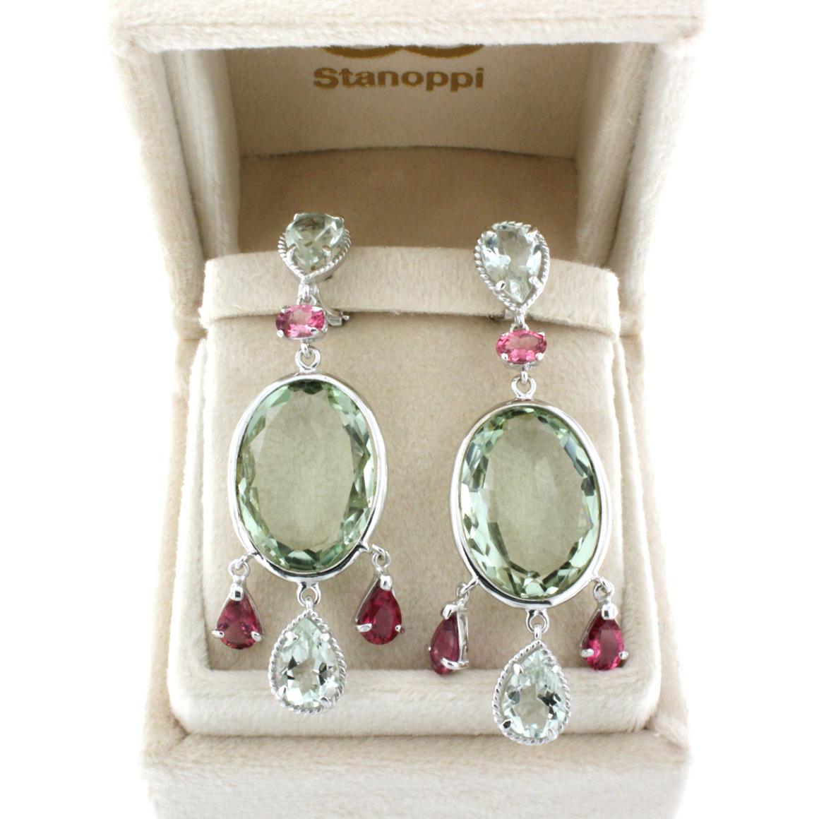 18 Karat White Gold with Tourmaline and Prasiolite Earrings In New Condition For Sale In GALLARATE, IT