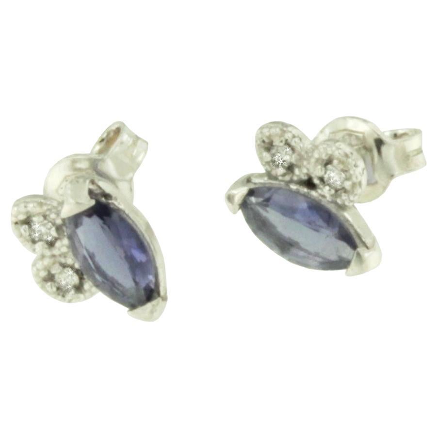 18Kt White Gold With White Diamonds and Iolite Modern Elegant Earrings