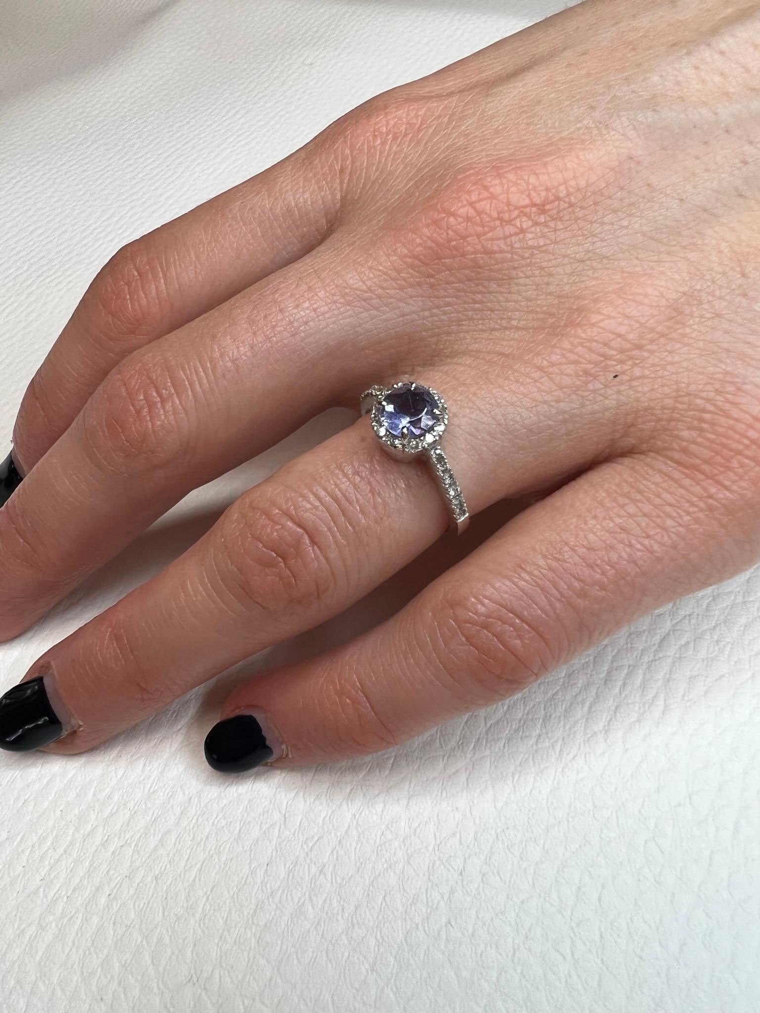 Modern 18Kt White Gold with White Diamonds and Iolite Ring For Sale