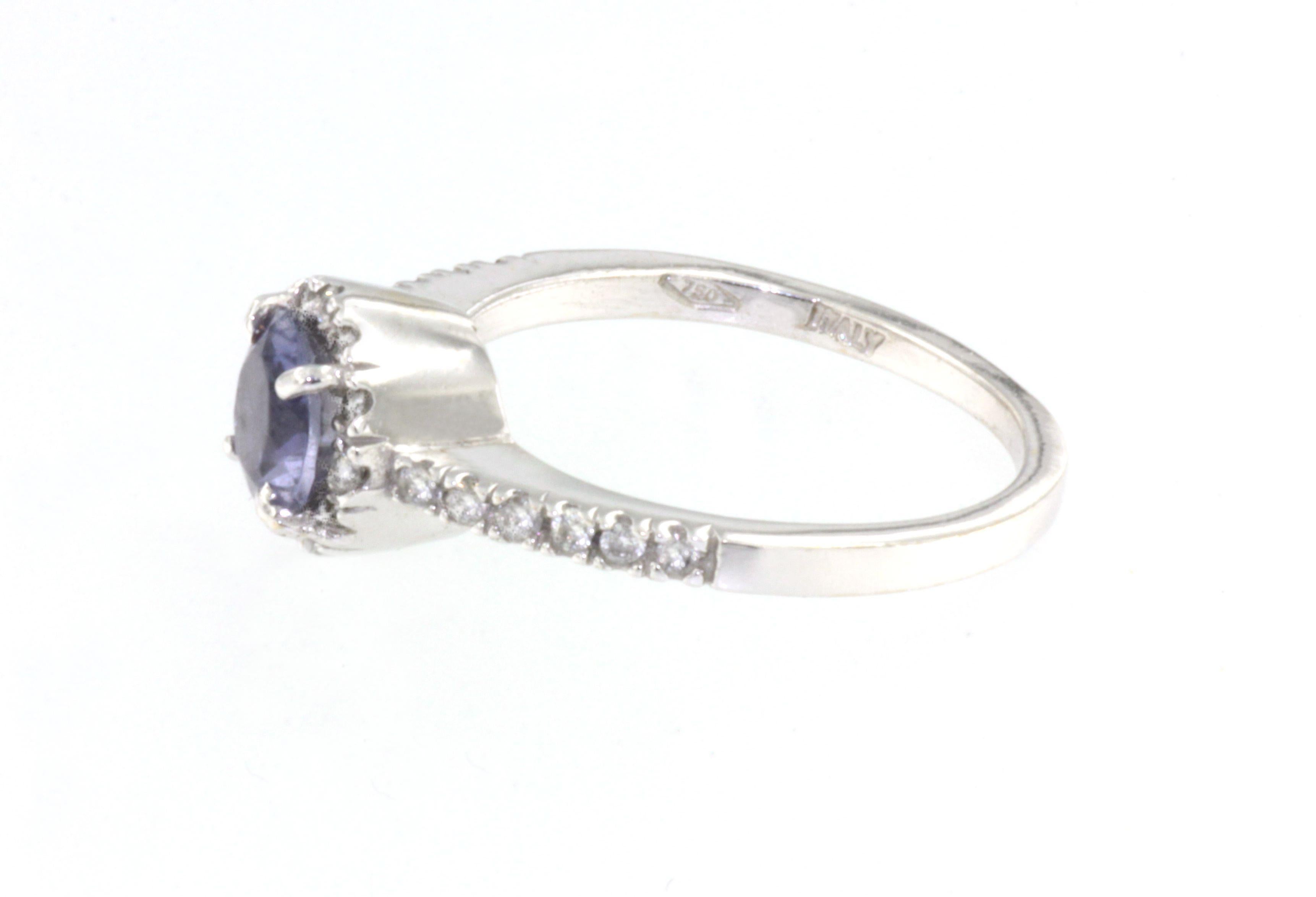 18Kt White Gold with White Diamonds and Iolite Ring For Sale 2