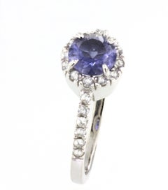 18Kt White Gold with White Diamonds and Iolite Ring