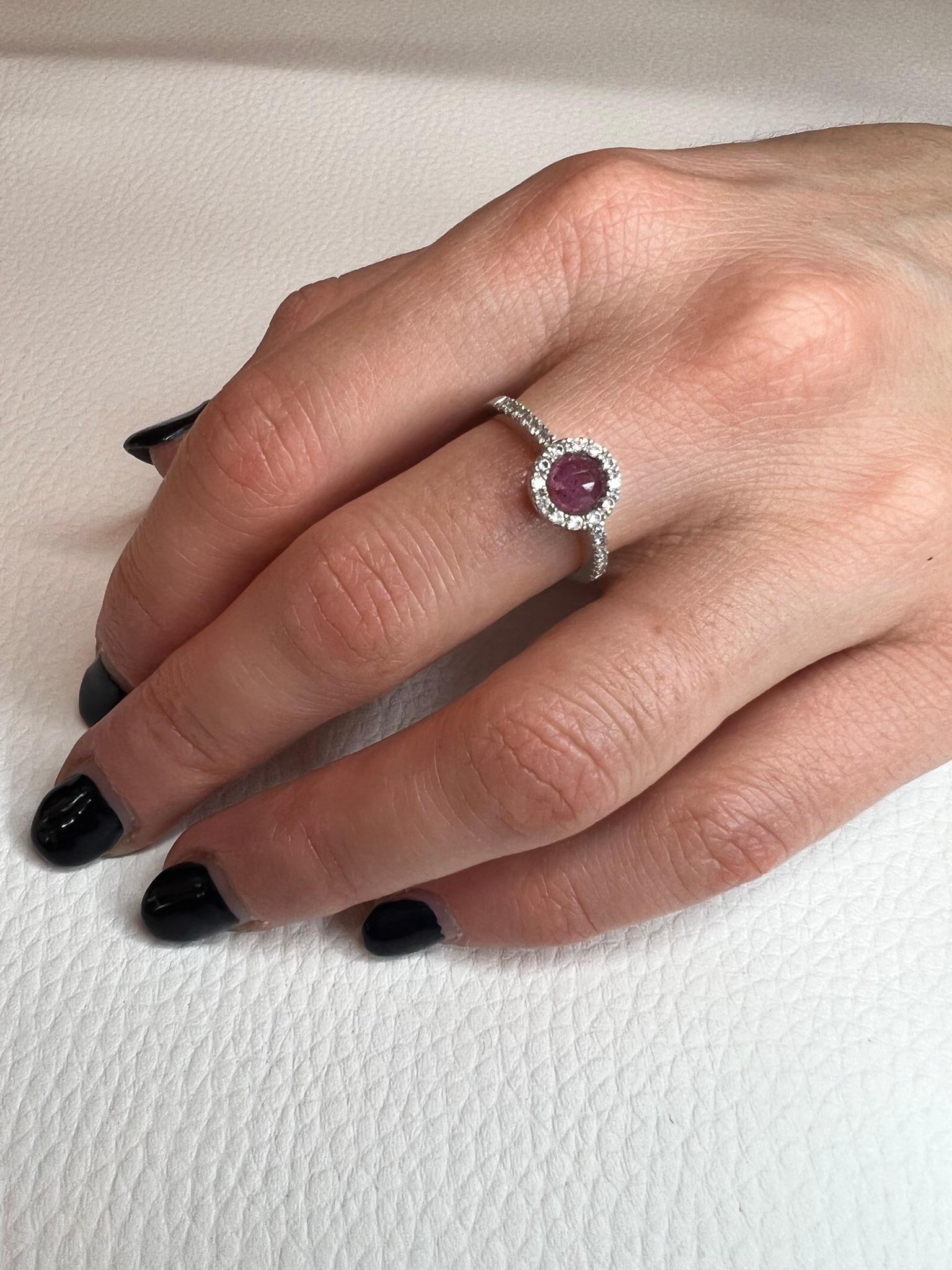 Modern 18Kt White Gold with White Diamonds and Pink Ruby Ring For Sale