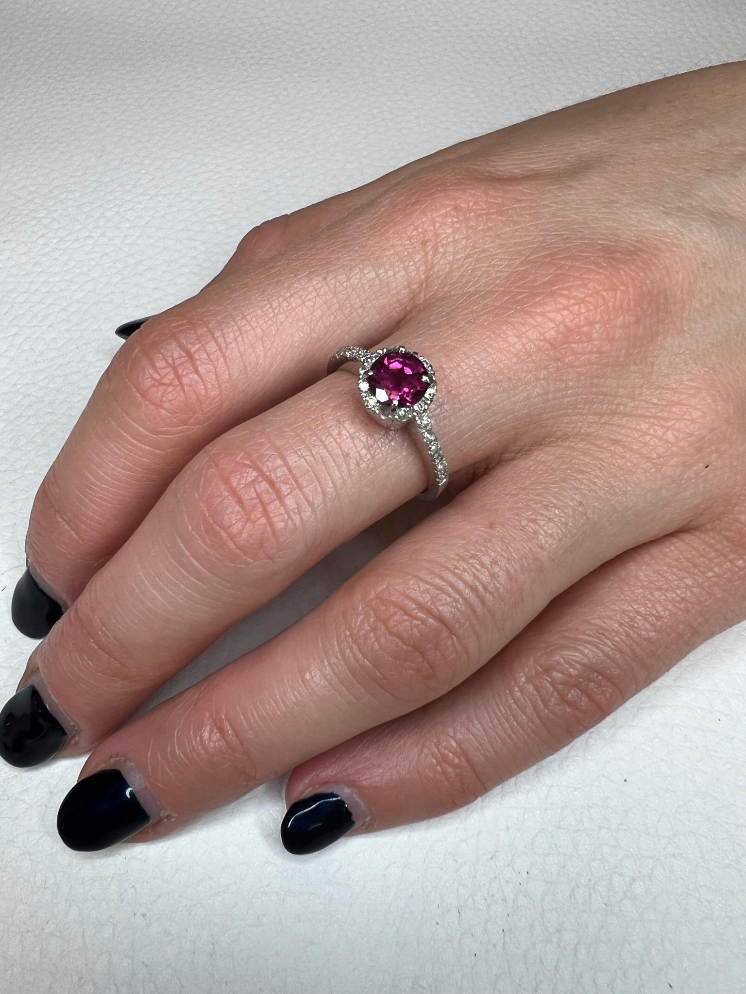 Women's or Men's 18kt White Gold with White Diamonds and Pink Tourmaline Ring For Sale