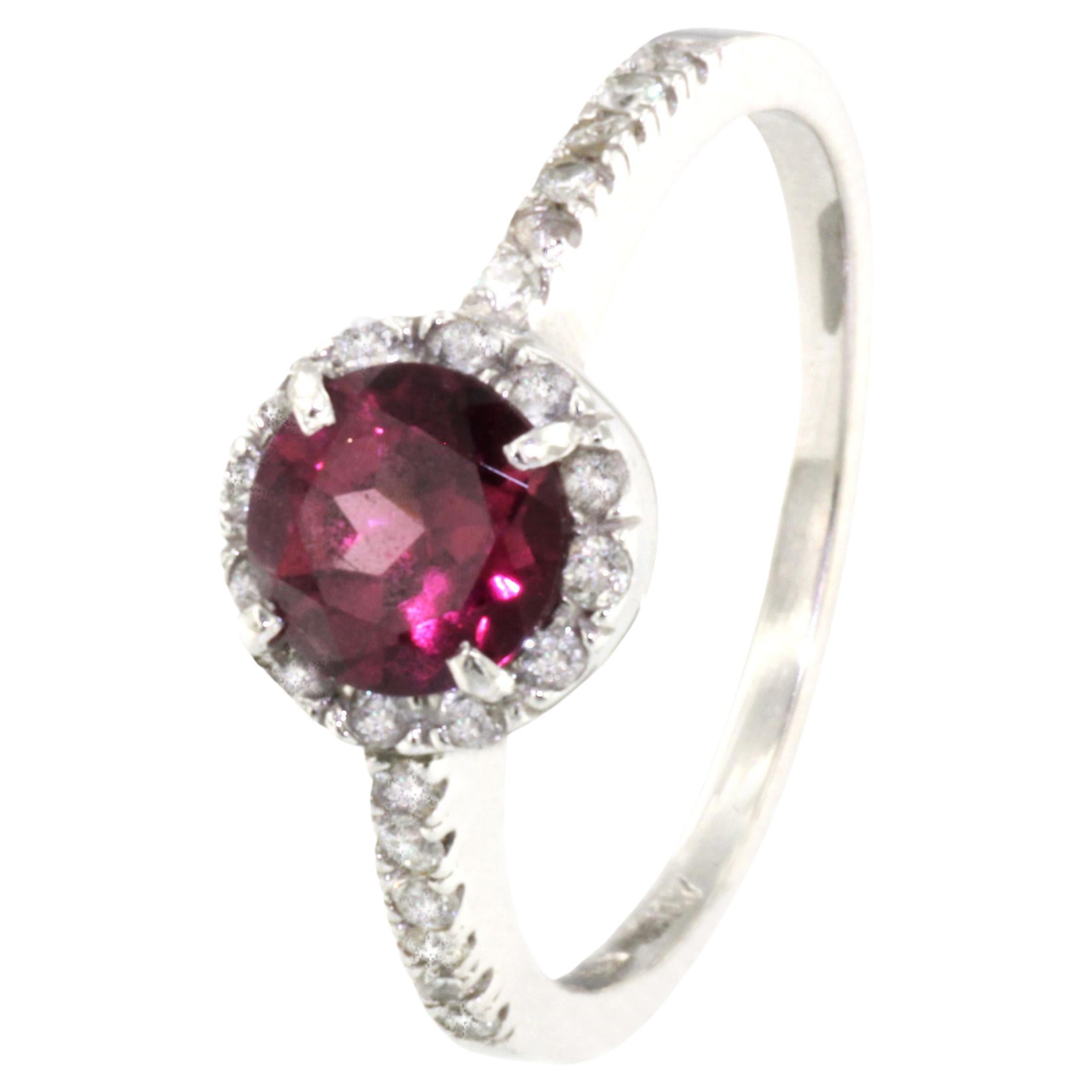 18kt White Gold with White Diamonds and Pink Tourmaline Ring For Sale