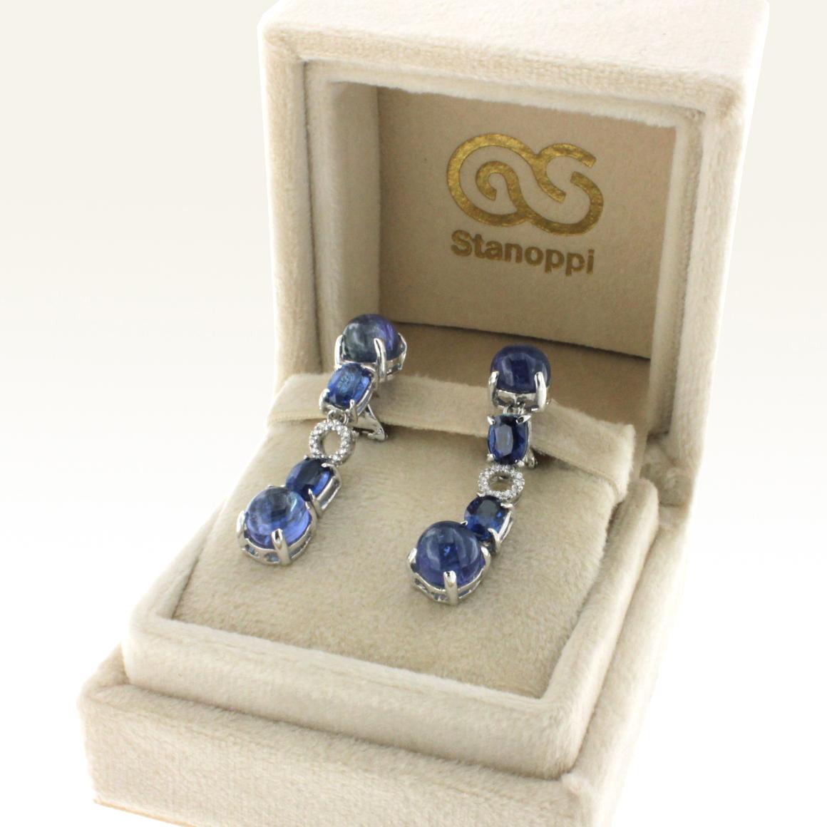 Women's or Men's 18Kt White Gold with White Diamonds and Tanzanite Earrings