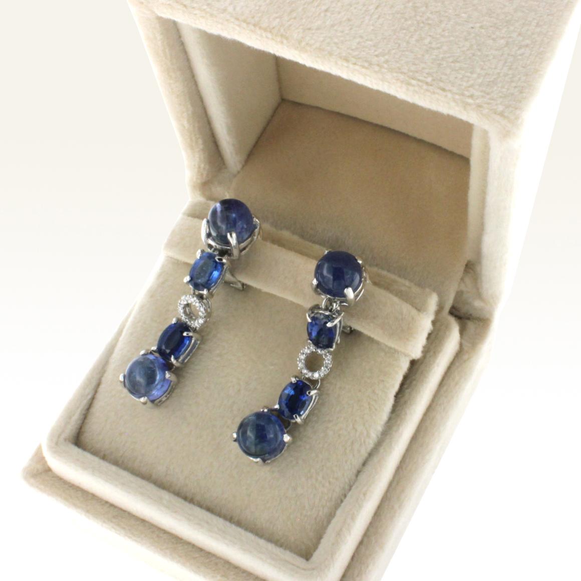18Kt White Gold with White Diamonds and Tanzanite Earrings 1