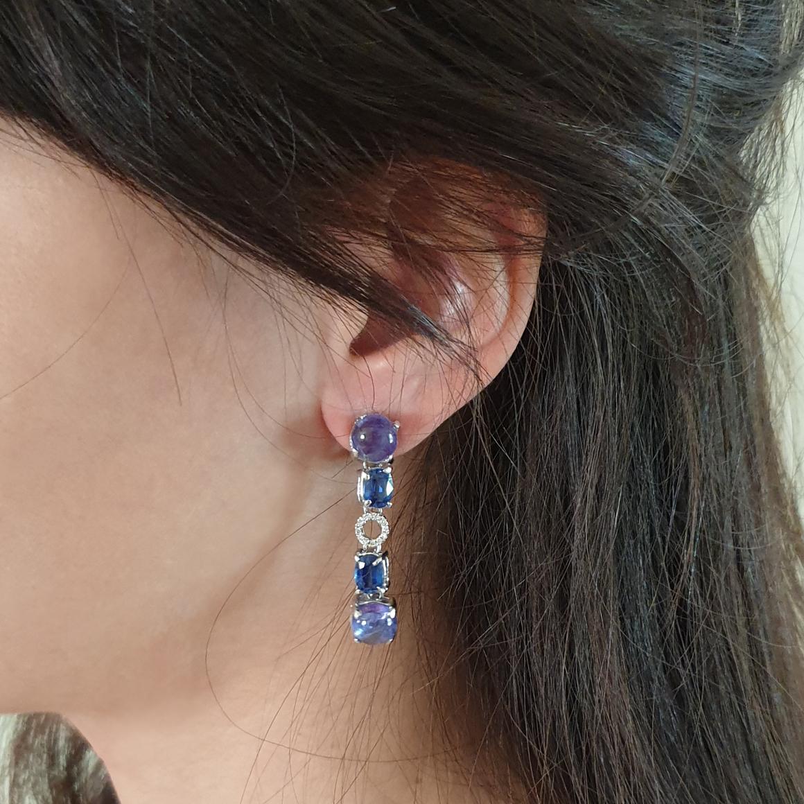 18Kt White Gold with White Diamonds and Tanzanite Earrings 2