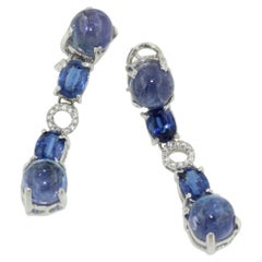 18Kt White Gold with White Diamonds and Tanzanite Earrings