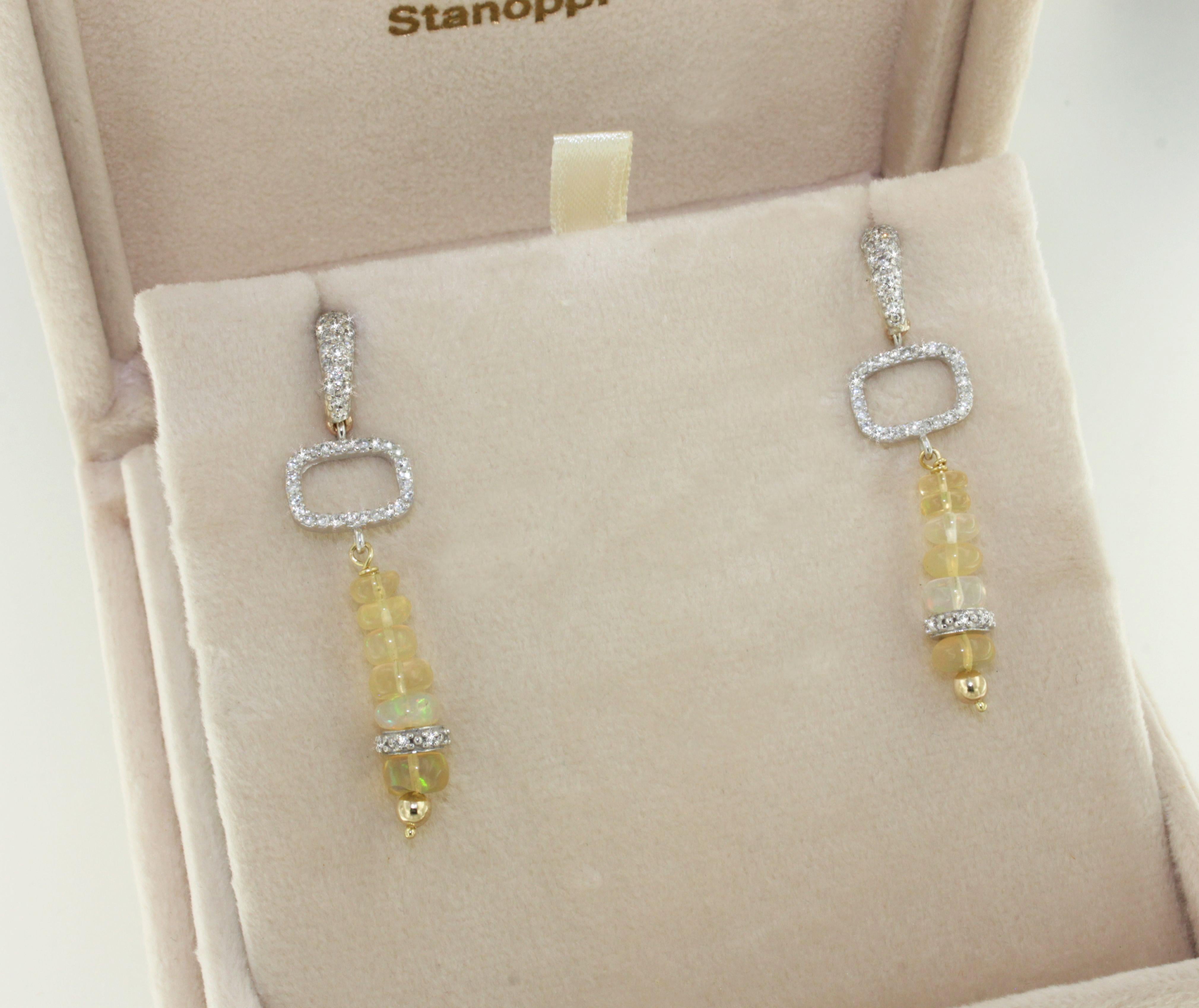 Boucles d'oreilles chandelier modernes en or blanc 18 carats avec opale jaune et diamants blancs Neuf - En vente à GALLARATE, IT