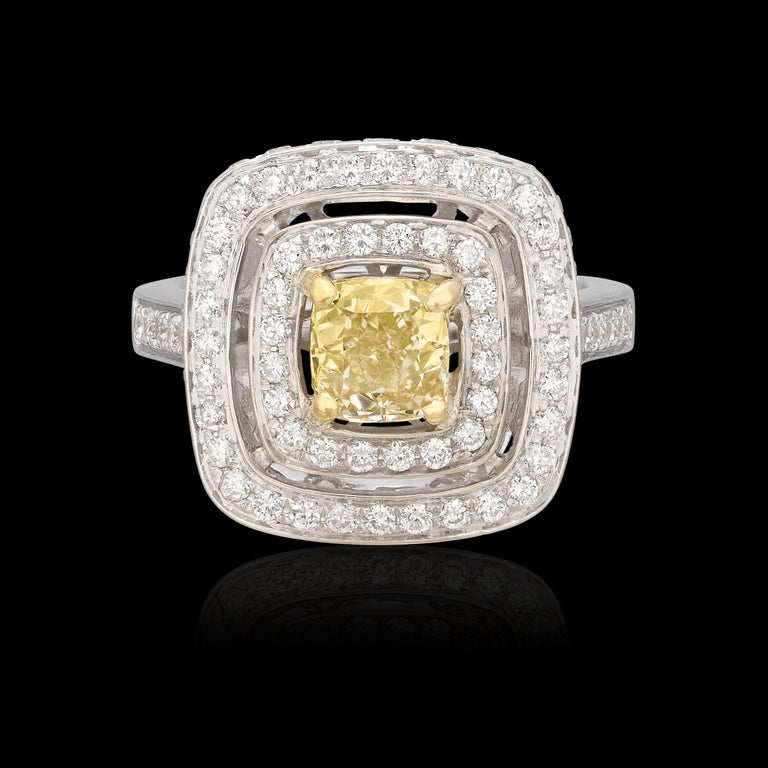 18 Karat White Gold Yellow Diamond Ring For Sale at 1stDibs