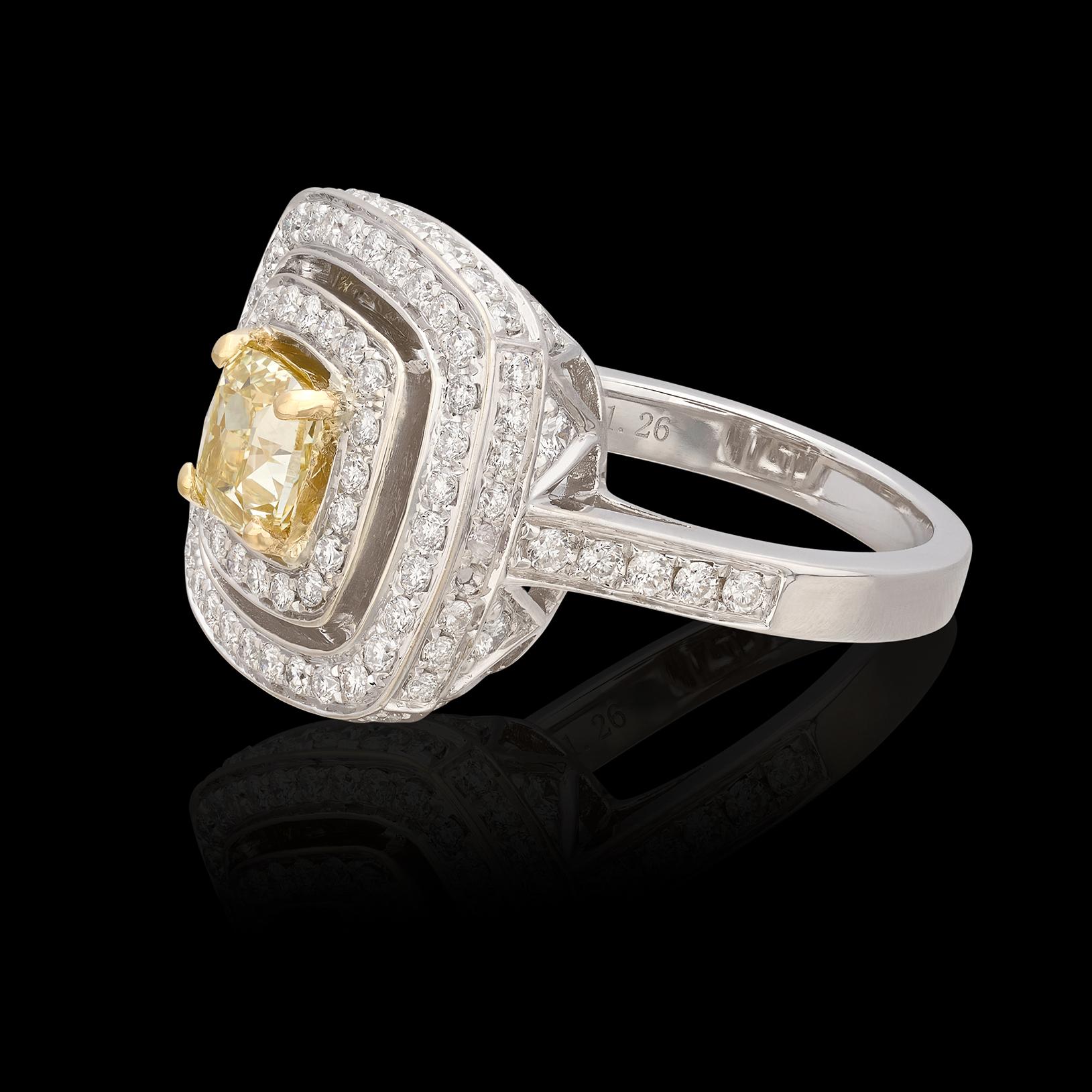 Women's 18 Karat White Gold Yellow Diamond Ring For Sale