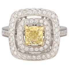 Retro 18 Karat White Gold Yellow Diamond Ring