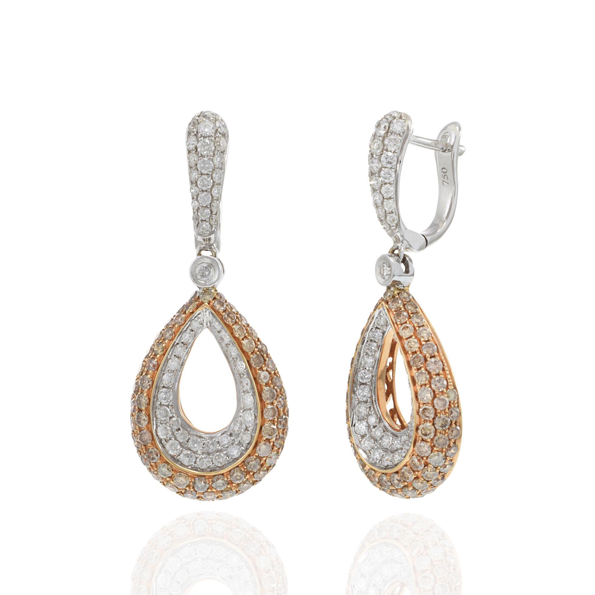 18 Kt. Weiß- und Rotgold Champagner und weiße Diamanten Teardrop-Ohrringe (Moderne) im Angebot