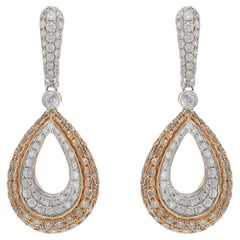 Boucles d'oreilles gouttes en or blanc et rose 18KT, champagne et diamants blancs