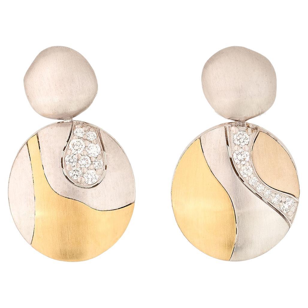 18kt White/yellow gold 12.70ct earrings, diamonds 0.66ct, handmade For Sale