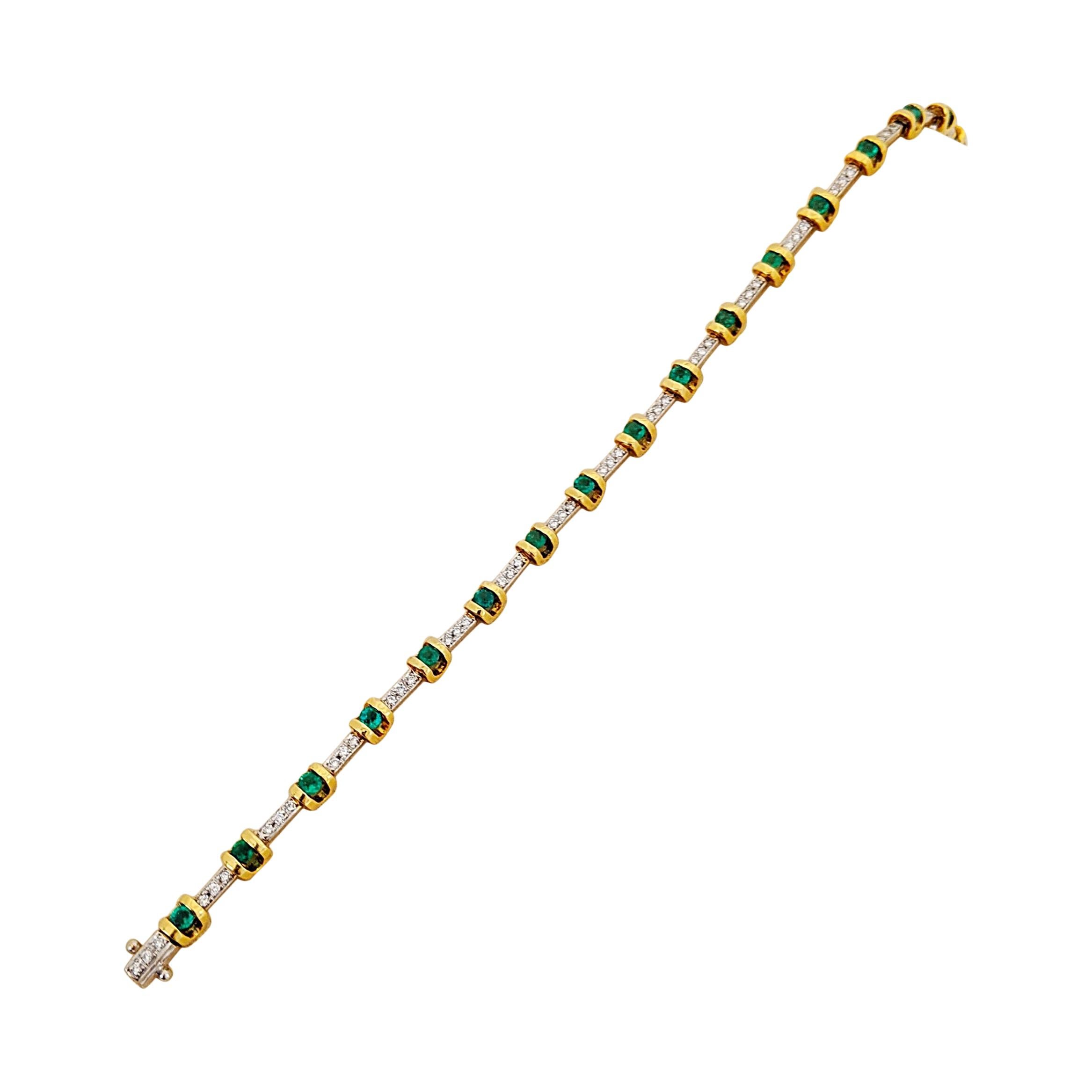 18KT White & Yellow Gold, 2.04Ct. Emerald and .51Ct. Diamond Tennis Bracelet For Sale