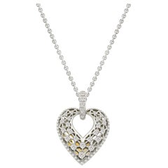 18Kt White & Yellow Gold Diamond Heart-Shaped "Edwardian style" Pendant w. chain