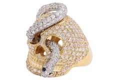 18kt White & Yellow Gold Diamond Snake & Skull Ring  Handmade 4.95ct