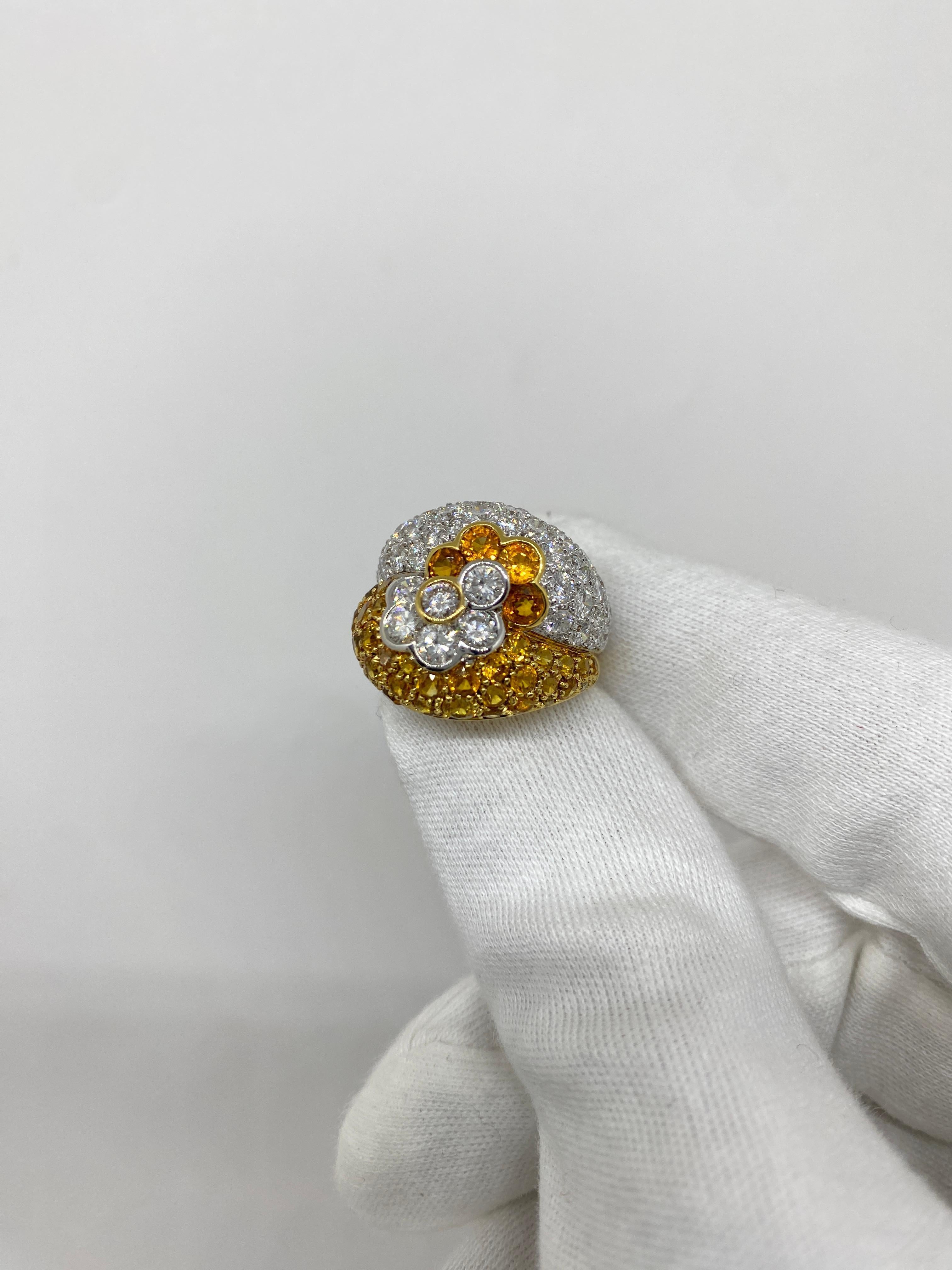 Brilliant Cut 18Kt White & Yellow Gold Diamonds & Yellor, Orange Sapphires For Sale
