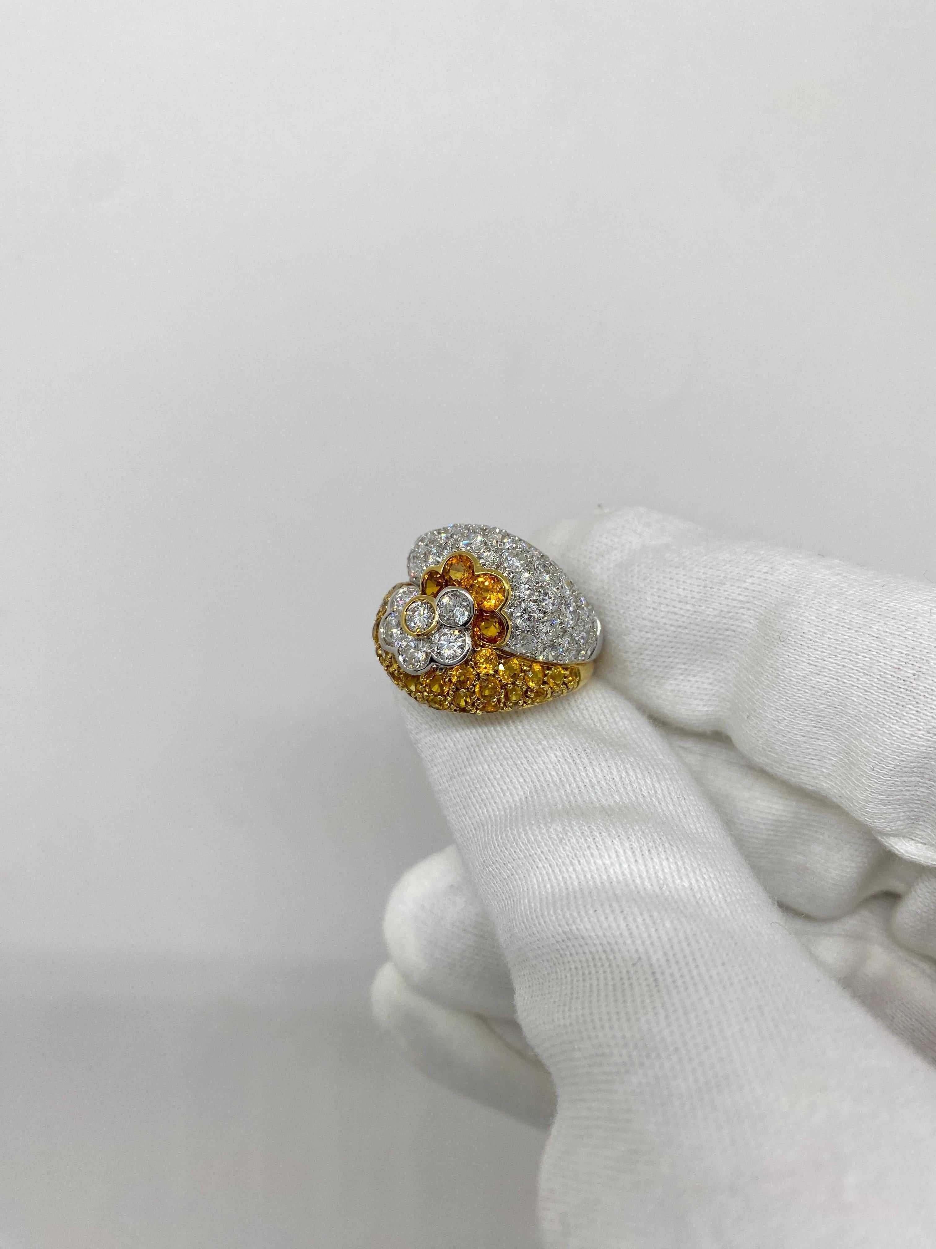 Women's 18Kt White & Yellow Gold Diamonds & Yellor, Orange Sapphires For Sale
