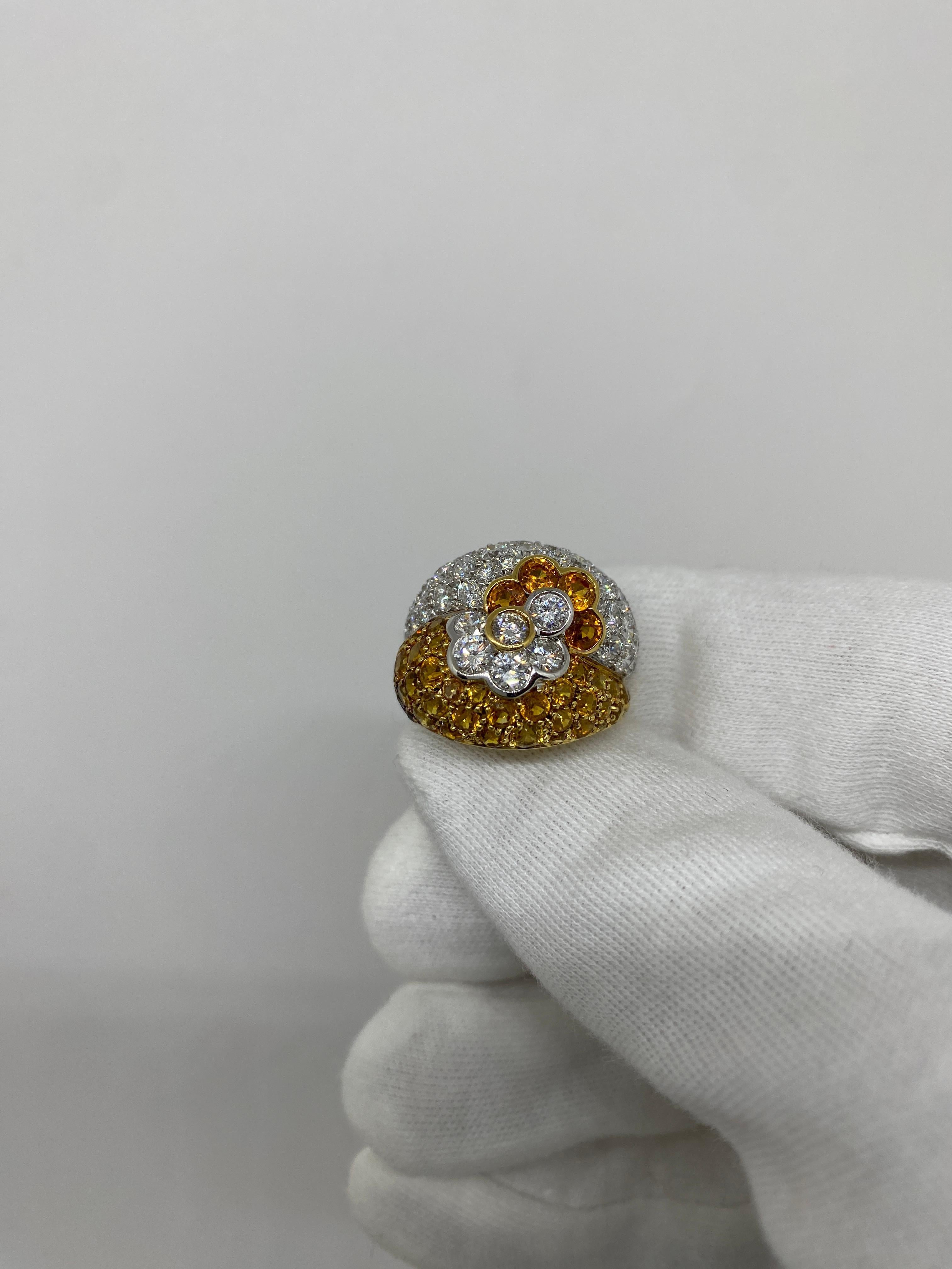 18Kt White & Yellow Gold Diamonds & Yellor, Orange Sapphires For Sale 1