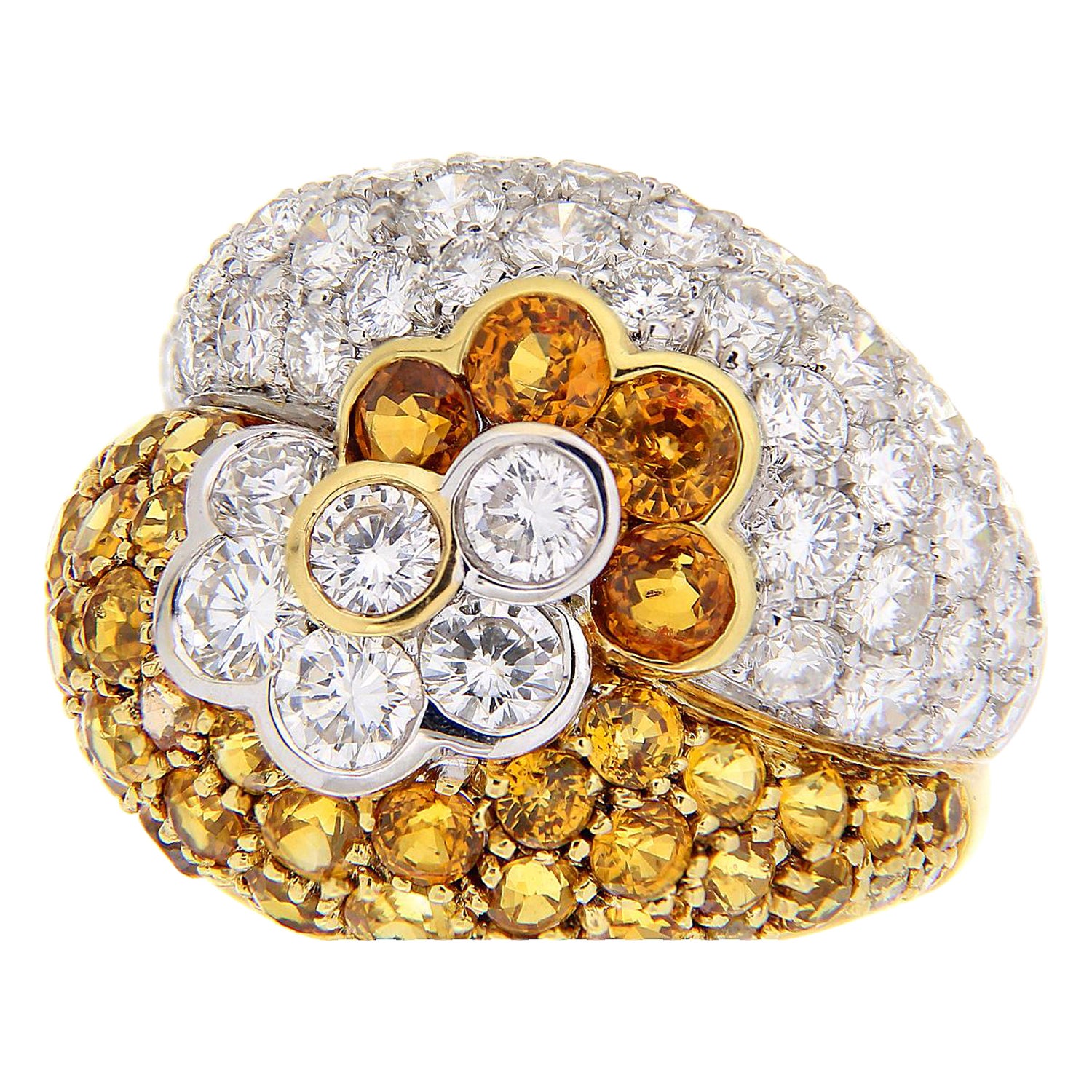 Oro bianco e giallo 18Kt Diamanti e Yellor, Zaffiri arancioni in vendita
