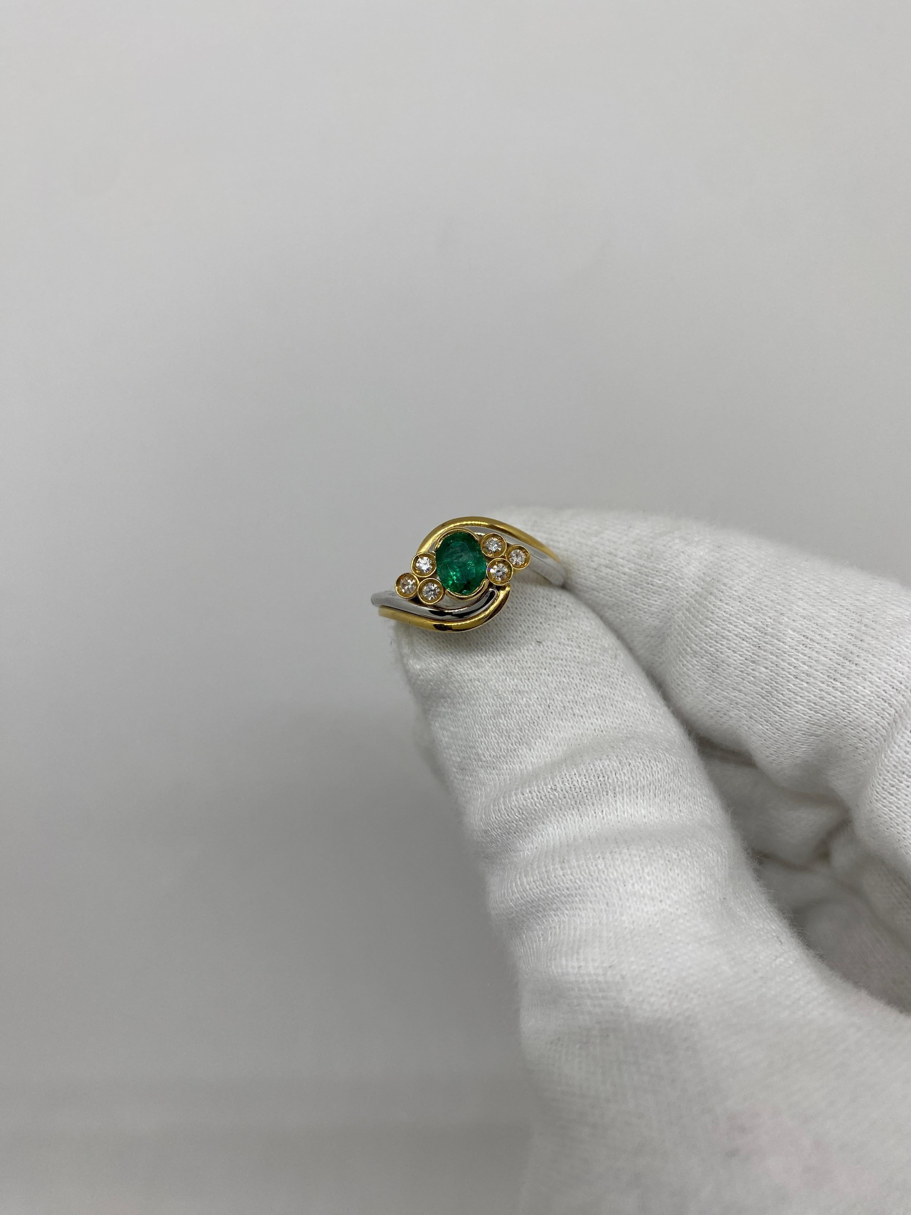 Ring made of 18kt yellow gold with oval-cut natural emerald for ct.0.63 and natural white brilliant-cut diamonds for ct.0.11

Welcome to our jewelry collection, where every piece tells a story of timeless elegance and unparalleled craftsmanship. As