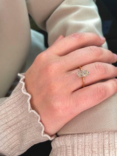 18KT Yellow Gold Natural Baguette Round Diamonds Illusion Cluster Art Deco Ring